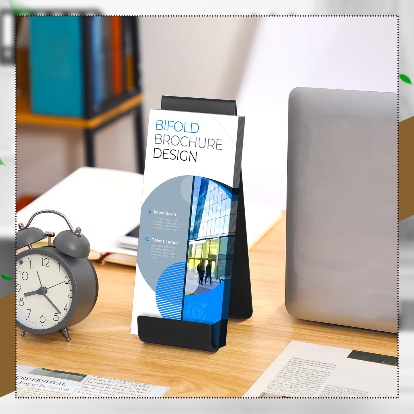 Yaocom 4 Pcs Metal Fancy Brochure Holder Display Flyer Brochure Holder Stand Table Vertical Countertop Literature Organizer for Booklets Pamphlet Magazine Menu Journals(Black)