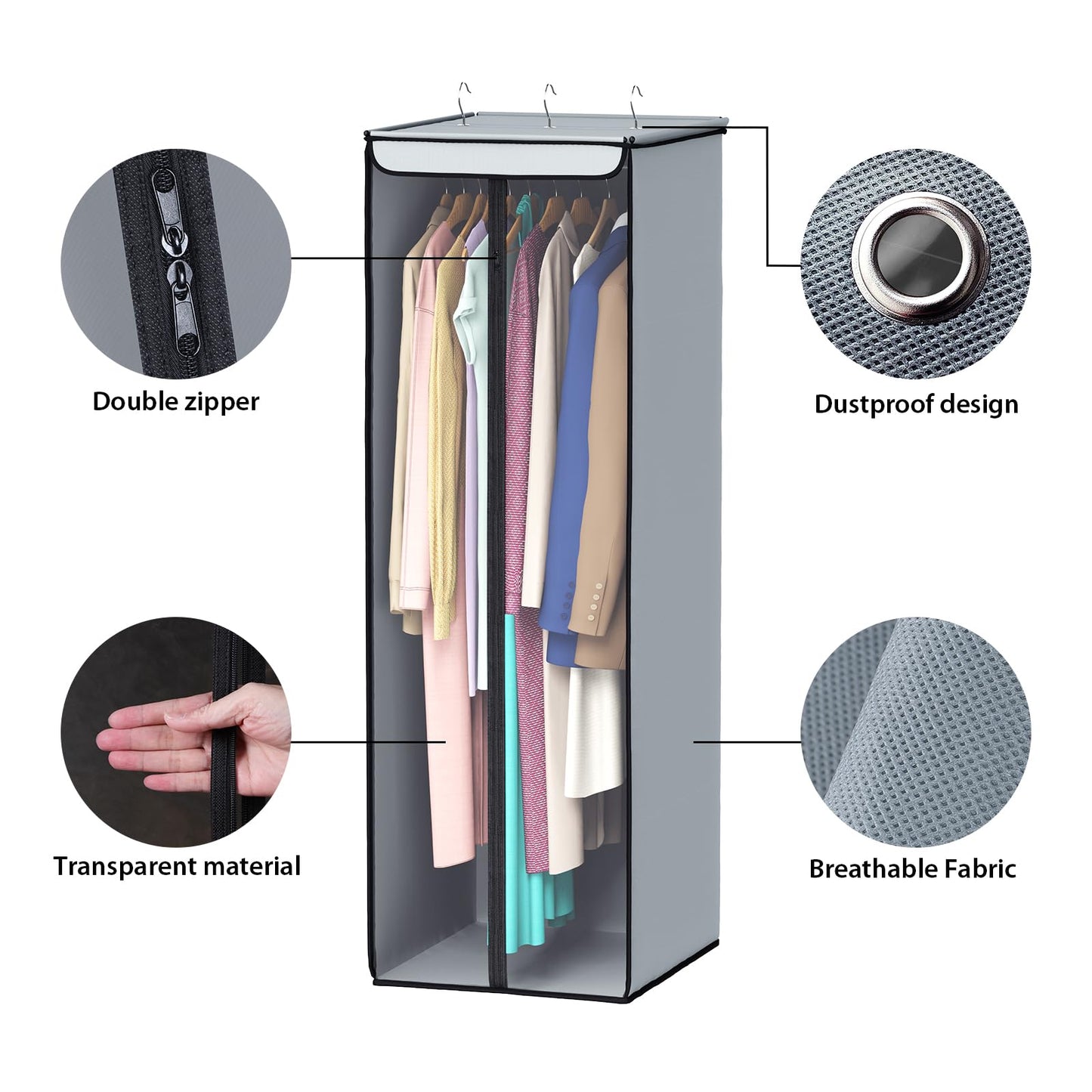 Univivi Garment Bags for Hanging Clothes, Large Clothes Storage Bags Closet Organizer with Clear Window, Premium Hanging Garment Storage Bag for Suits, Coats, Dresses, 54", 2-Pack