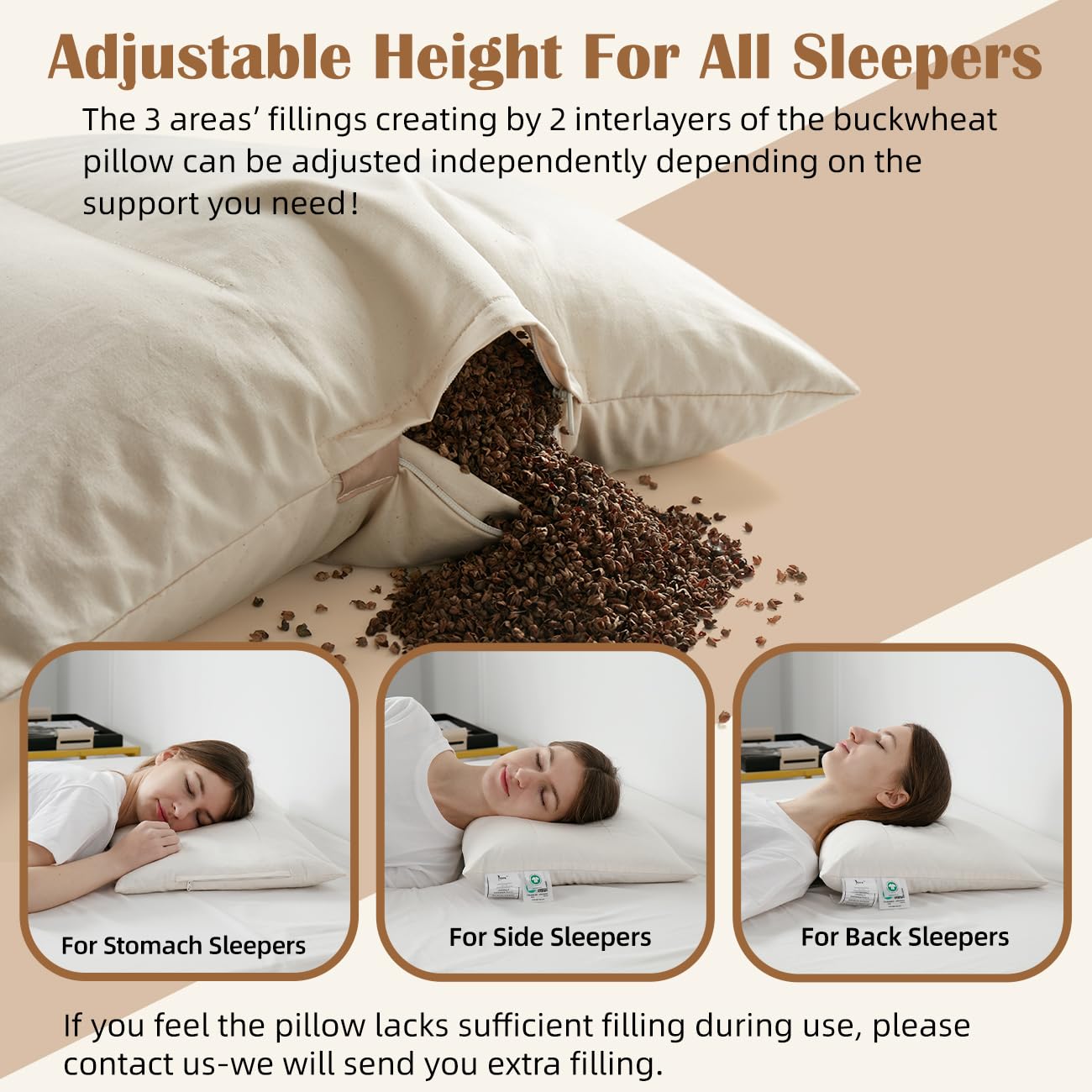 LOFE Buckwheat Pillow with Organic Cotton Pillowcase - 20''x26'' Organic Buckwheat Pillow with Baffle Box for Support, Adjustable Tartary Buckwheat Hull Pillows, Organic Buckwheat Neck Pillows