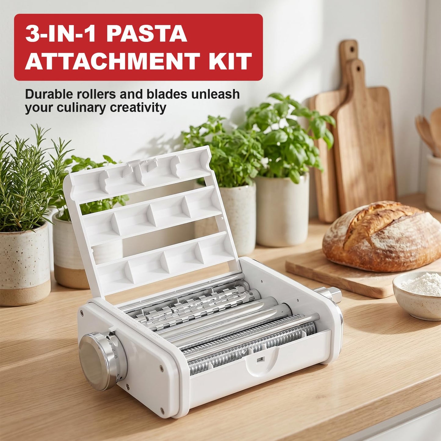 Pasta Attachment for KitchenAid Stand Mixers, 3 in 1 Pasta Maker Set for Kitchenaid, Includes Pasta Roller, Pasta Cutter and Fettuccine Cutter with Cleaning Brush