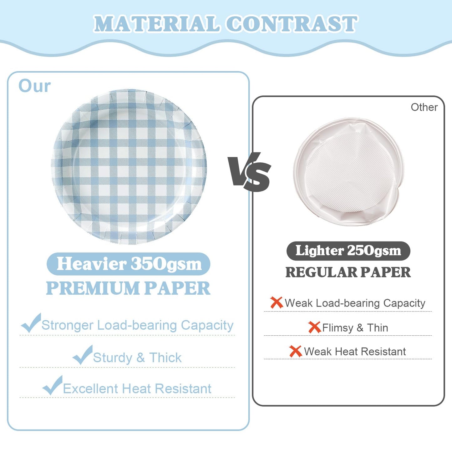 Vyntra 350 Pcs Blue Gingham Paper Plates and Napkins Set for 50, 9" Dinner Plates & 7" Dessert Plate, Baby Boy Shower Birthday Party