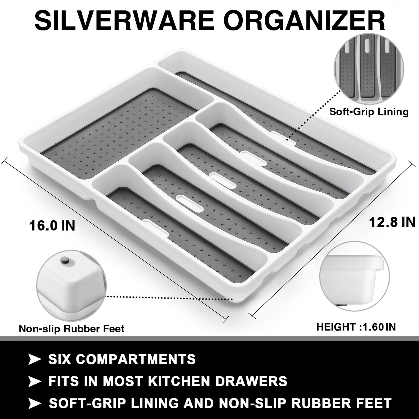 49-Piece Black Silverware Set with Organizer, Heavy Duty Stainless Steel Flatware for 8, Cutlery Utensil Sets with Steak Knives, Rust-proof, Mirror Polished, Dishwasher Safe, Black Heavy Duty
