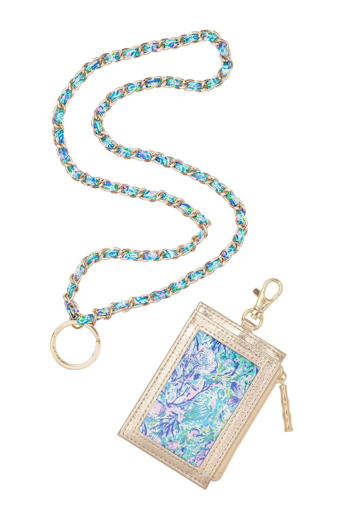 Lilly Pulitzer Lanyard with ID Holder, Keychain Wallet for School or Office, Gold Zipper Wallet, Badge Holder with Clear Window and Card Slots, Soleil It On Me