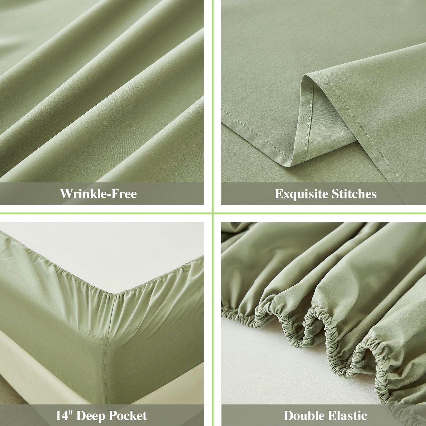 ILAVANDE Sage King Size Sheets Set 6 Piece,Super Soft 1800 Series Microfiber Bed Sheets King Set-Wrinkle & Fade Resistant-14“ Deep Pockets Sheets for King Size Bed(King,Sage Green)