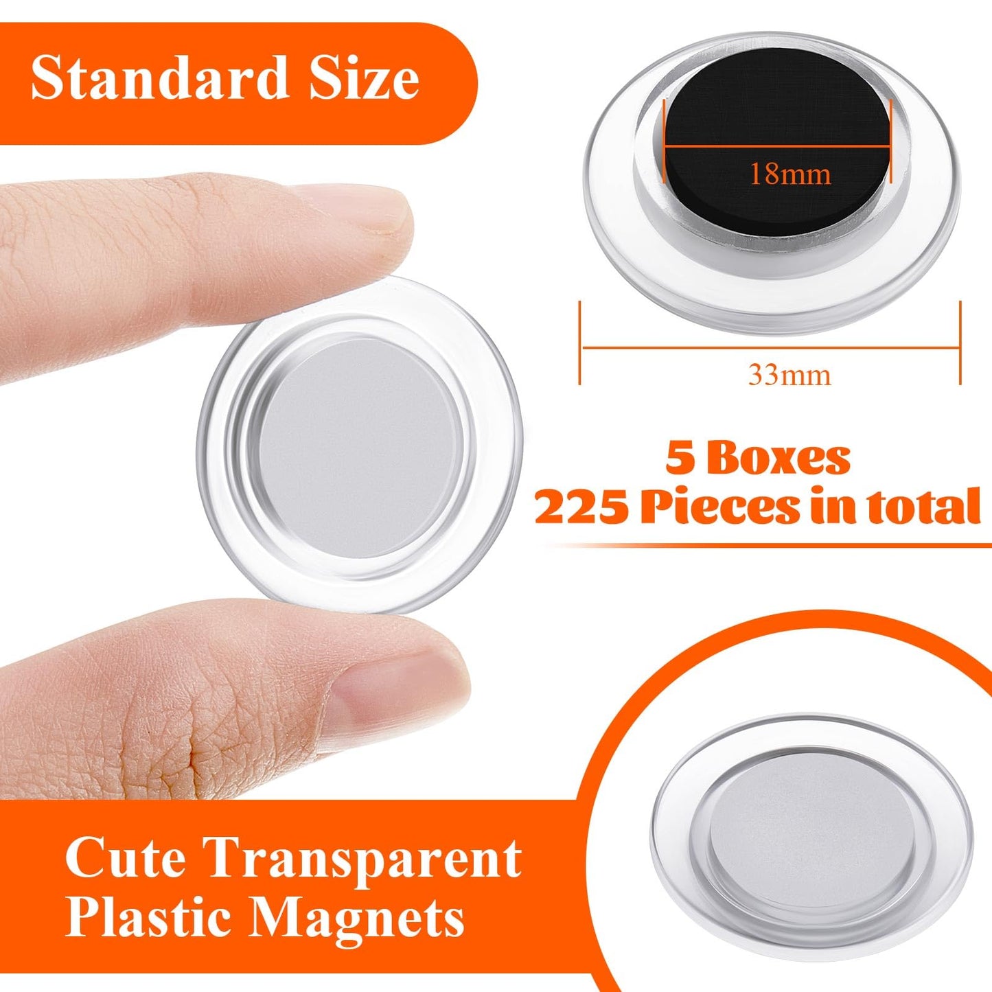 Outus 225 Pieces Clear Round Whiteboard Magnets 3 cm Refrigerator Magnets Dry Board Mini Fridge Teacher Supplies for Home Offices