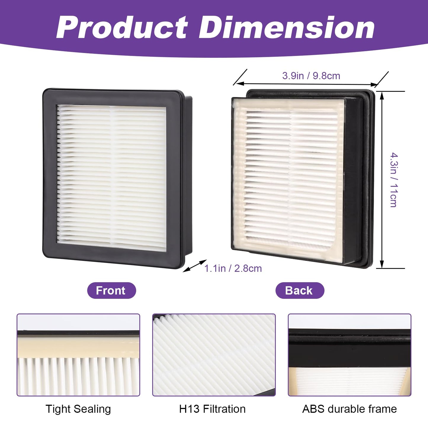 107315 HEPA Filter Replacement Compatible with ProTeam Coach Pro 10, Super Coach Pro 6 GoFree Flex Pro and ProVac FS 6 Washable Resuable Vacuum Filters, Compare to part # 107315 (8 Packs)