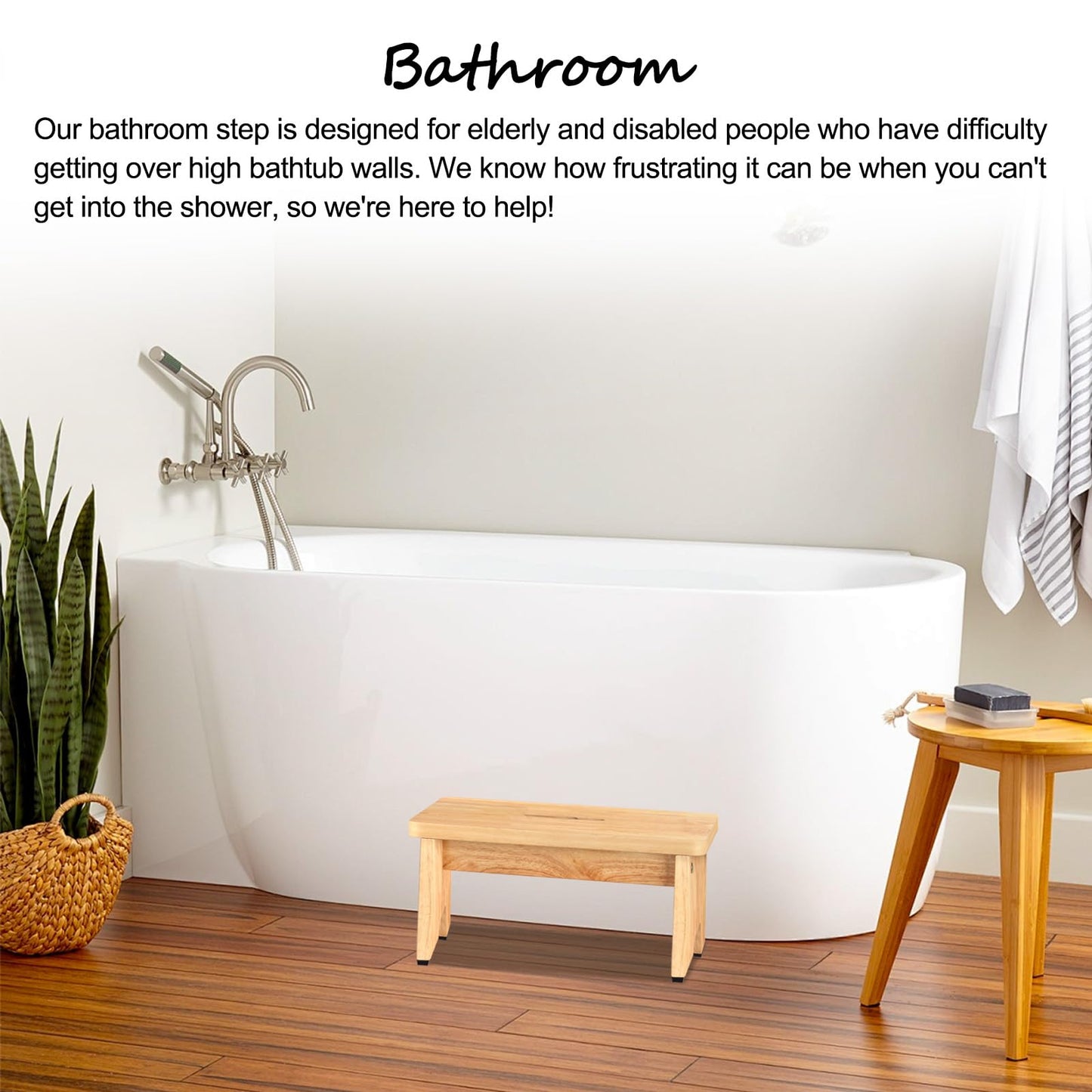 One Step Stool for Adults Seniors, 6.5" Heavy Duty Wooden Stepping Stools with 550 LBS Capacity for Bedroom Kitchen Bathroom, Bed Steps for High Beds, Bedside Support