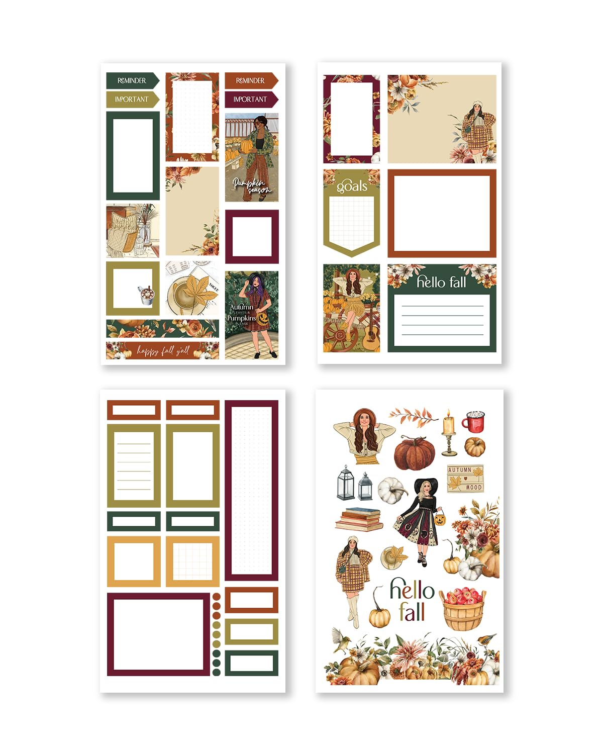 Rongrong Whimsical Seasons Planner Stickers Book for Planners, Calendars, Journals and Projects – Premium Quality Hand Drawn – Scrapbook Accessories 24 Pages - Spring, Summer, Fall and Winter