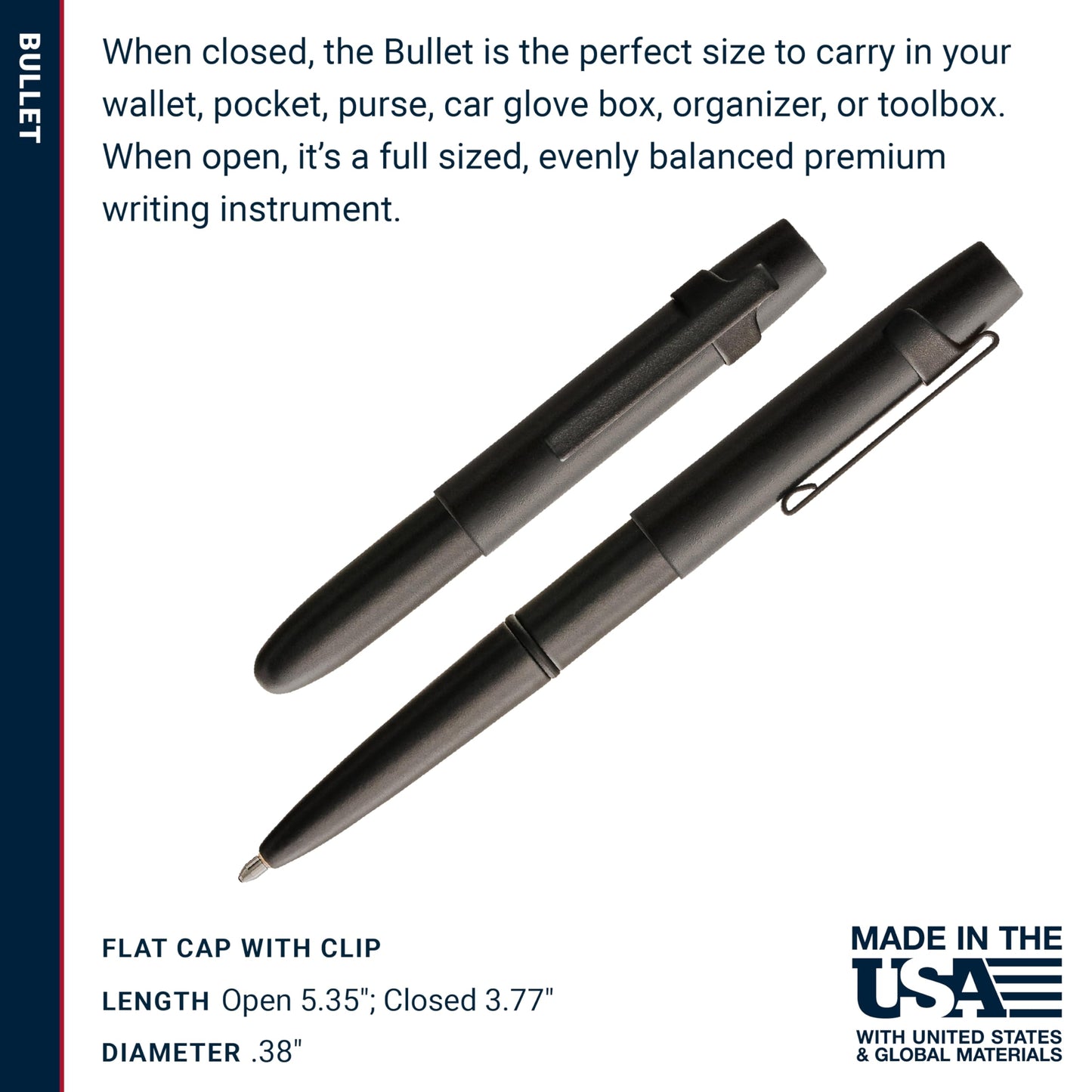 Fisher Space Pen Matte Black X-Mark Flat Cap Bullet Pen, Pressurized Ballpoint Pen, Compact Size, Writes Upside Down and in Extreme Temperatures, Black Ink, Medium Point, Pocket Clip, Made in the USA