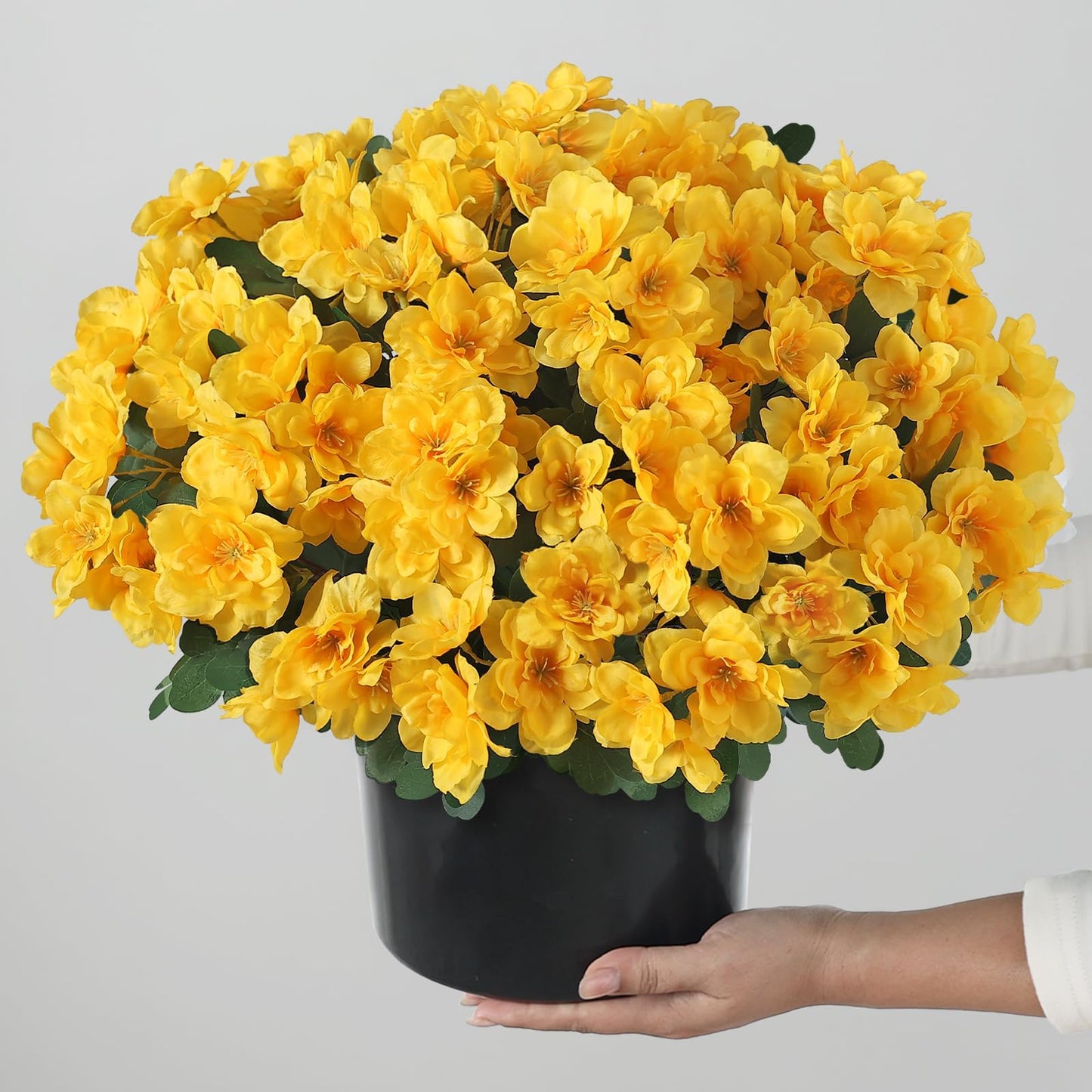 YXZZWL Set of 2 Artificial Azalea Flower Topiary Trees - Fake Silk Flower Potted Plants, Sun-Resistant Faux Outdoor Azalea Bushes for Front Door, Garden, Yard, Farmhouse Decor (Yellow)