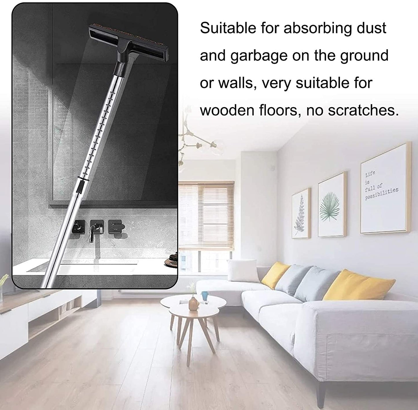 Eagles Hardwood Floor Brush with 1-1/4" Extension Wands Remplacement for Most Vacuum Cleaner Accepting 1-1/4" Attachment-100cm/39inch