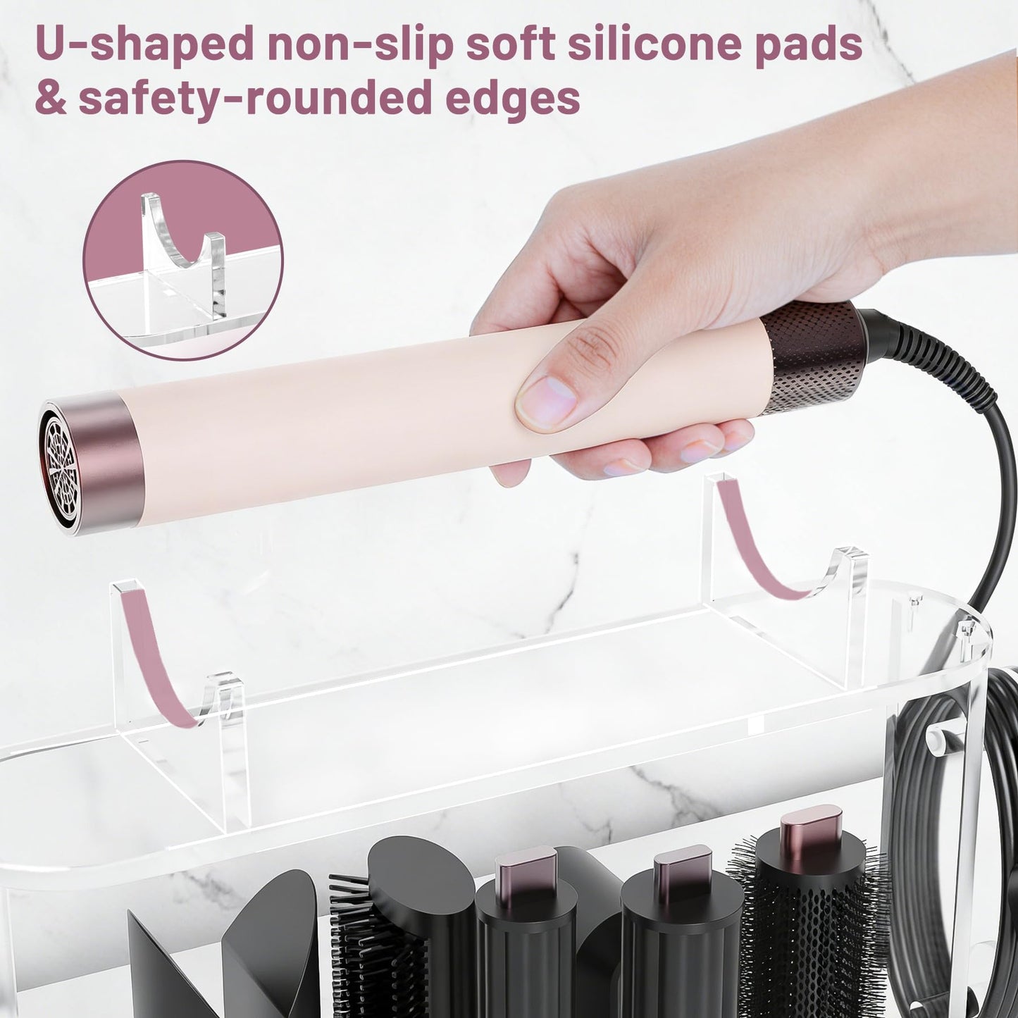 Affogato Acrylic Storage Holder Compatible with All Dyson Airwrap Styler Accessories, 6 Holes Countertop Organizer Stand for Diffuser Long Barrel Attachments for Bathroom