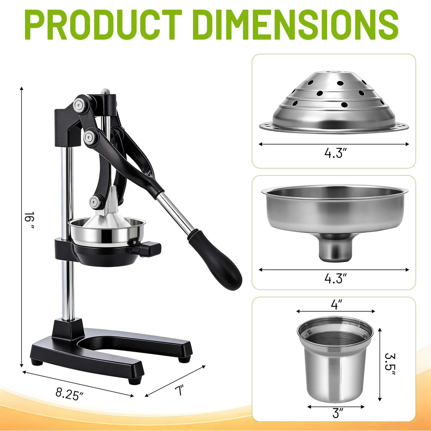 Cast Iron Juicer,Manual Juicer Hand Press,Professional Citrus Juicer,with Stainless Steel Cup,Easy to Use & Clean,Heavy Duty Stainless Steel Manual Juicer For Orange Juice,Pomegranate,Lemon(Black)