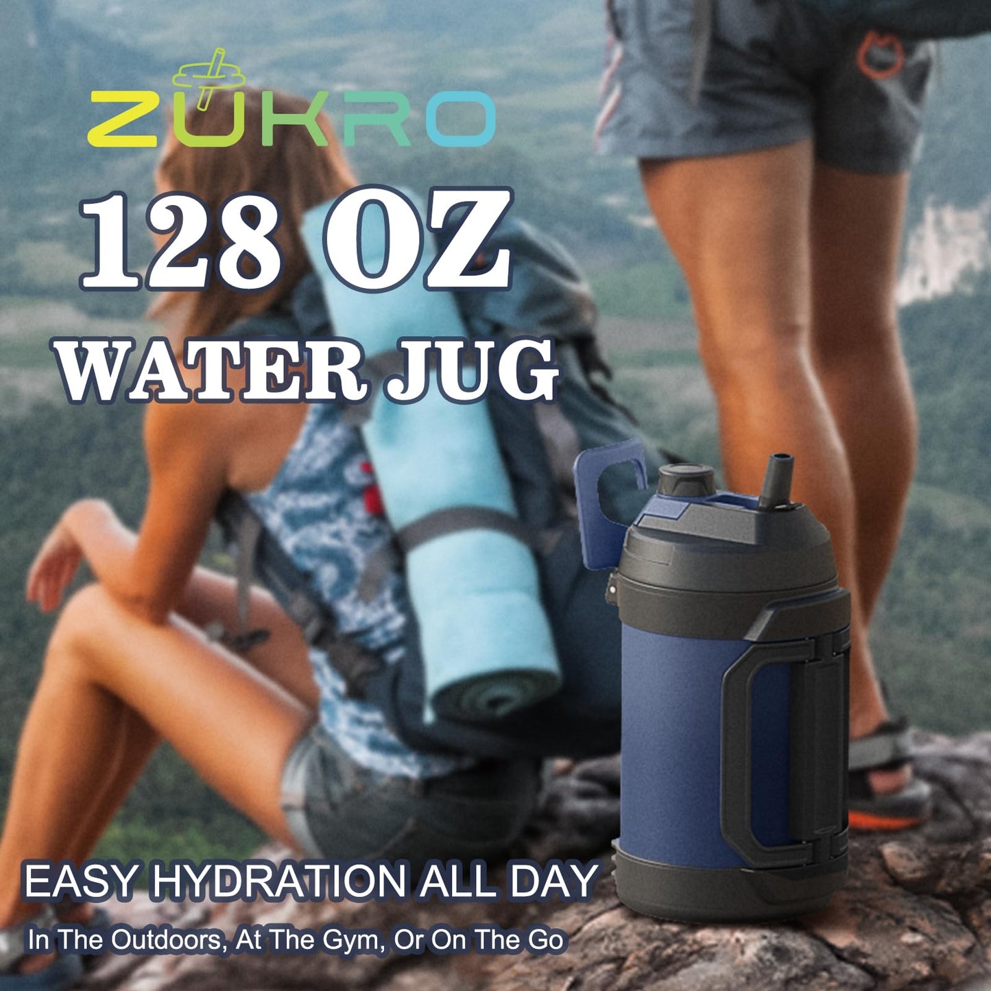 Zukro 1 Gallon Water Jug, One Gallon Large Triple Wall Insulated Water Bottle With Straw and Spout, Keep Cold 48 Hours, No Sweat 128 oz Stainless Steel Sport Jug For Gym, Camping, Outdoors, Black