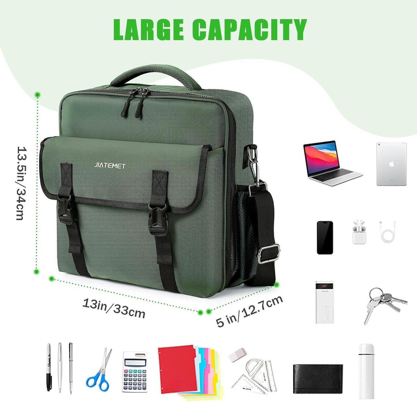 3 Ring Zipper Binder Bag for 700+ Sheets Capacity Detachable Backpack Straps & Shoulder 14 Inch Laptop for and Office (Green)