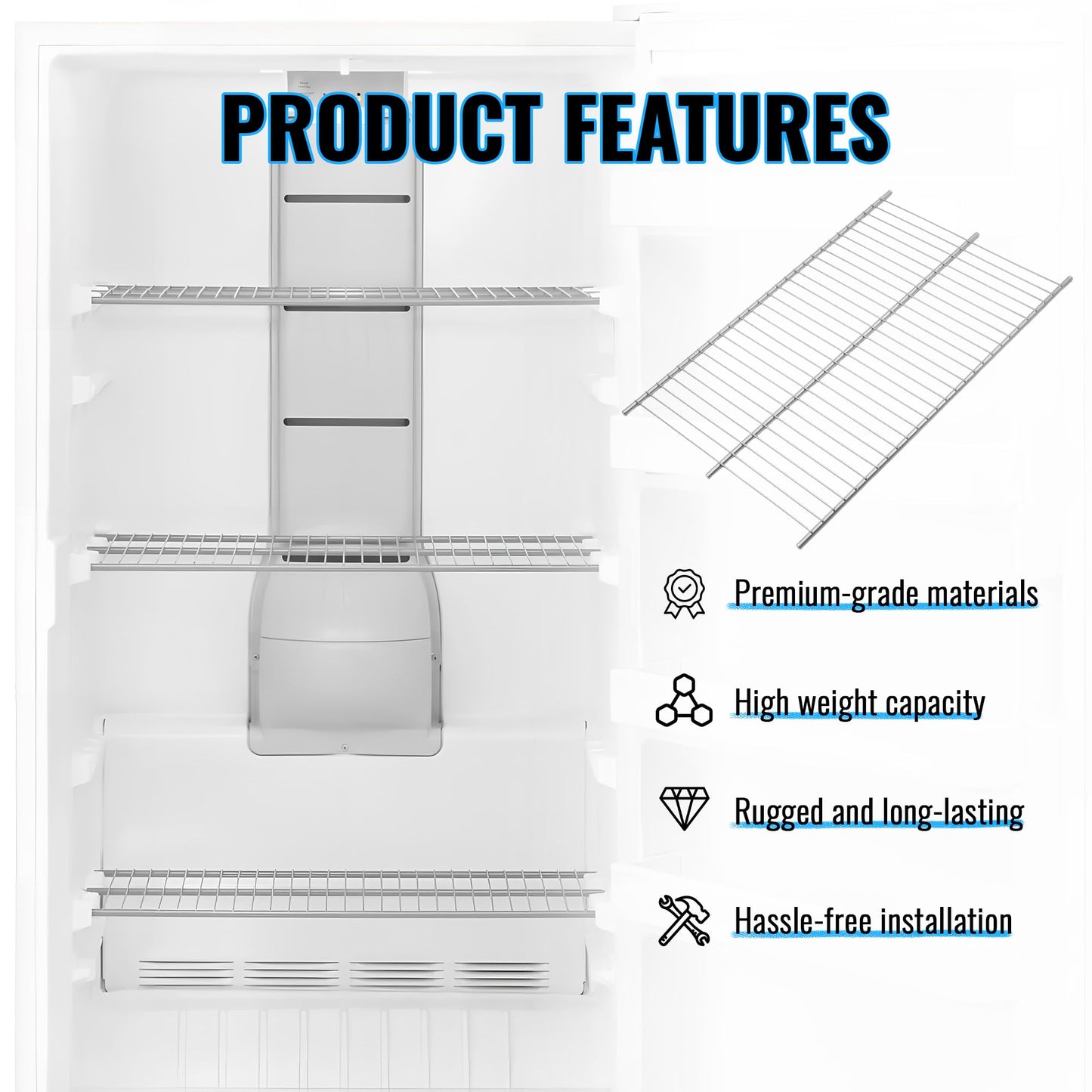 W10838310 Upright Freezer Wire Shelf Compatible with Whirlpool WZF34X16DW04, WZF34X16DW10, WZF34X18DW00 Replaces W11187306, AP5988763, W10581578, 4363360, PS11727968, EAP11727968