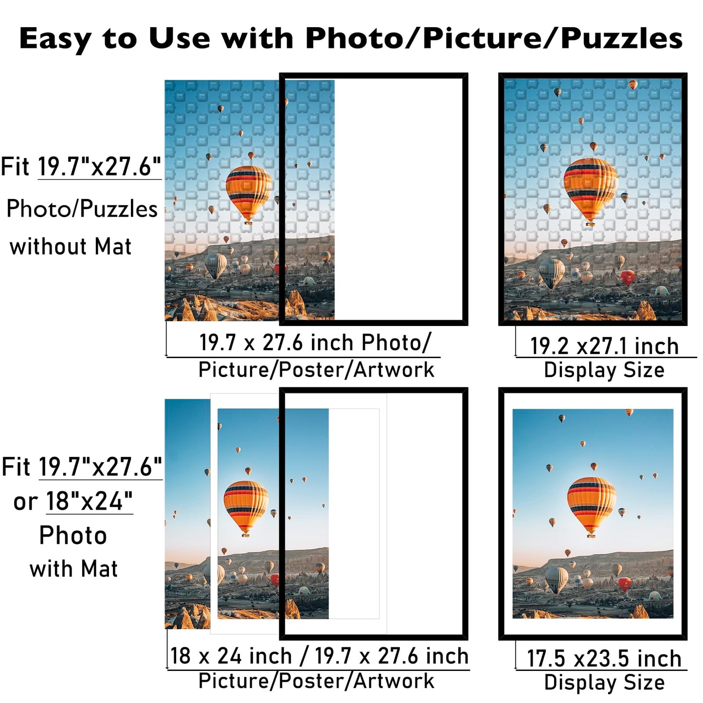 JCJMY 19.7x27.6 Puzzles Frame for 50x70 cm Puzzle Poster Photo Picture, Display 18x24 with Mat or 19.7 x 27.6 without, Wall Hanging 19.7 by 27.6 inch 1000 Pieces Puzzles Frame, 3 Pack, Black
