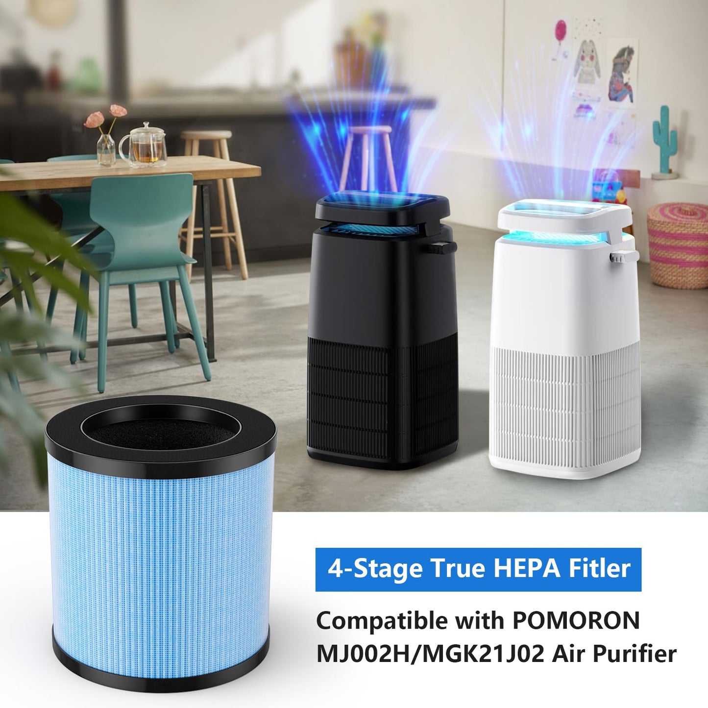 MJ002H Replacement Filter with Extra 10-Pieces Aroma pad for POMORON MJ002H/MGK21J02 Air Puri-fier, Compared to Part #MJ002H-RF,4 Pack