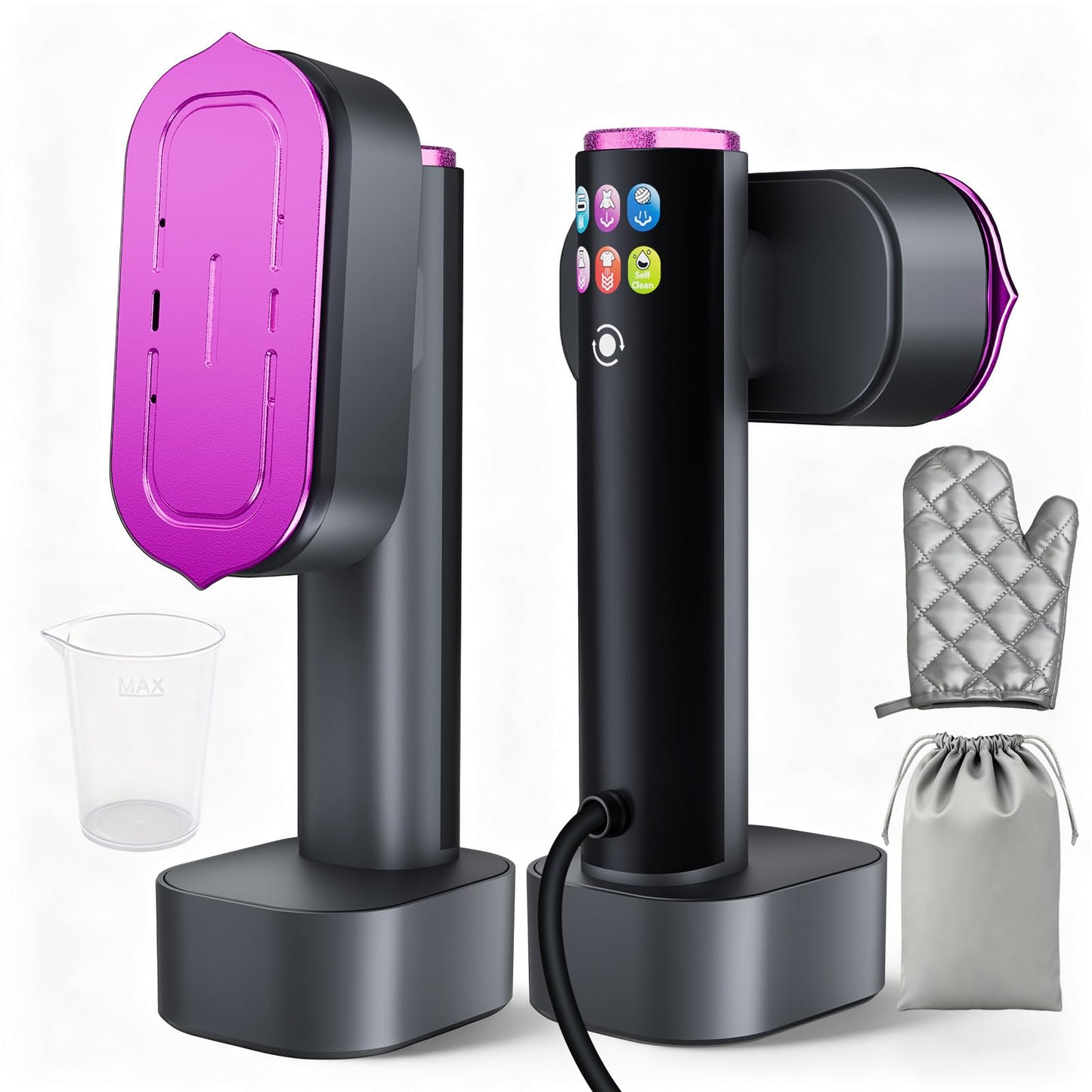 Steamer for Clothes, 2 in 1 Clothes Steamer Handheld, Travel Iron, 6-Level 1200W Steam Iron with LED Display, 15s Heat Up, Detachable Water Tank, Suitable Home and Travel, 120V