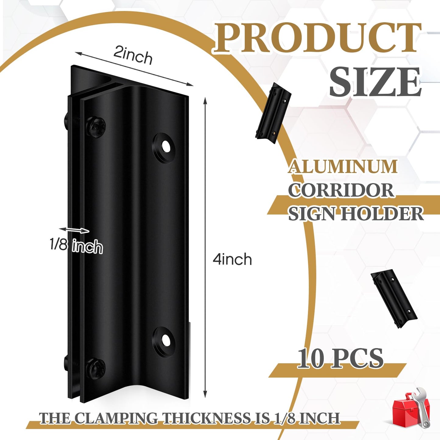 Zonon 10 Pack 4" Length Aluminum Corridor Sign Wall Brackets, 1/8" Substrate Design, Black Hanging Street Sign Holder Mounting Bracket for Corridors, Restrooms, Conference Rooms