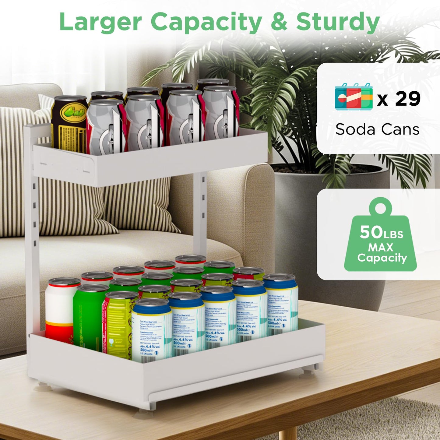 Kovryx Under Sink Organizer Bathroom Kitchen: 2 Pack 2 Tier Metal Under Cabinet Storage with Height-adjustable Shelf and Pull out Rack for Pantry Vanity Cupboard Counter Countertop, White