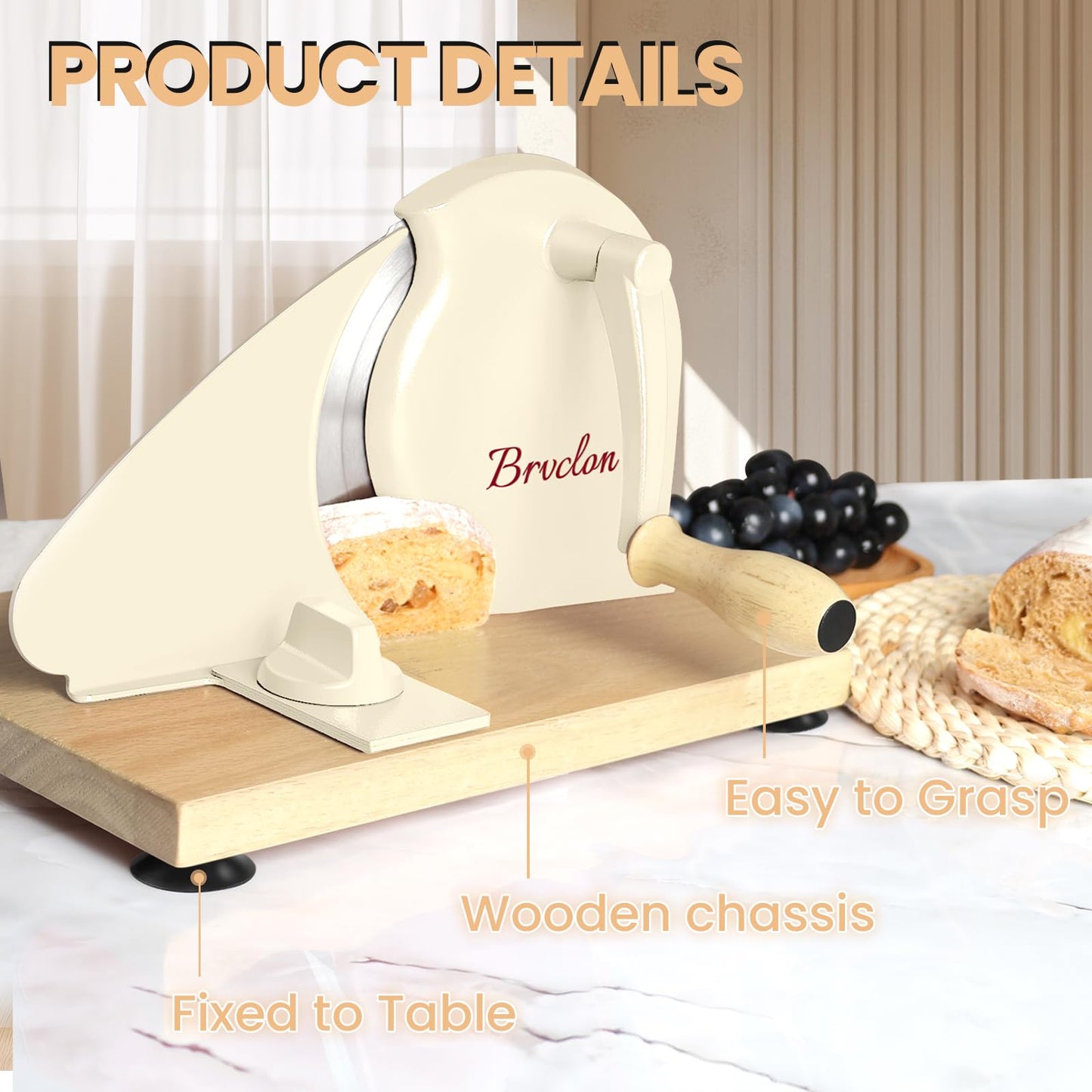 Manual Bread Slicer for Homemade Sourdough Bread, Adjustable Thickness&Evenly Slicing, Hand Crank Bread Slicer with Scale Line and Suction Cup, Serrated Blade Design, Patent:USD105861