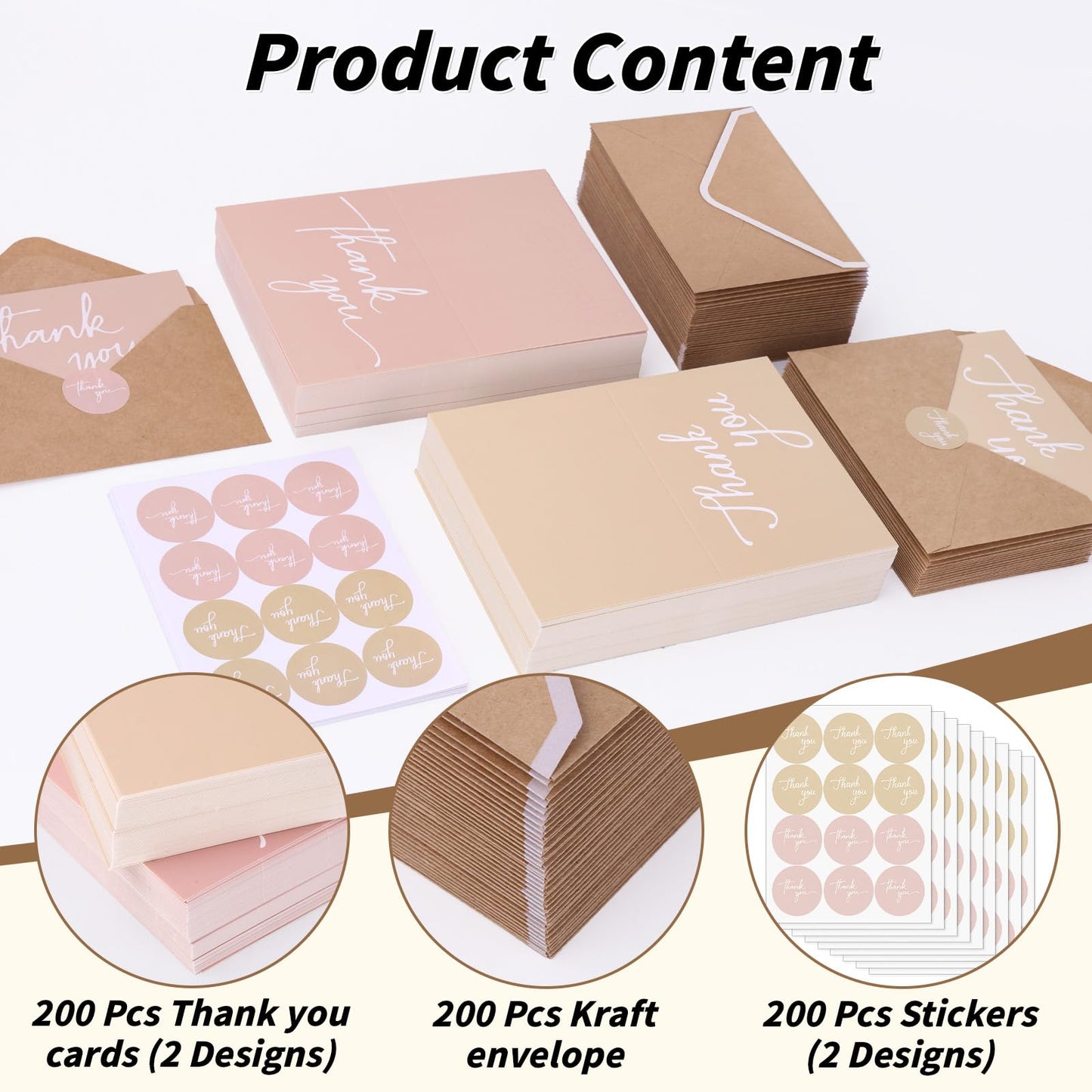 UZLU 600 PCS Thank You Cards with Envelopes & Stickers, 3.5x5 Inch Thank You Notes Bulk Set - 2 Minimalistic Design Greeting Cards for Business Wedding Baby Shower Graduation Bridal Shower Christmas
