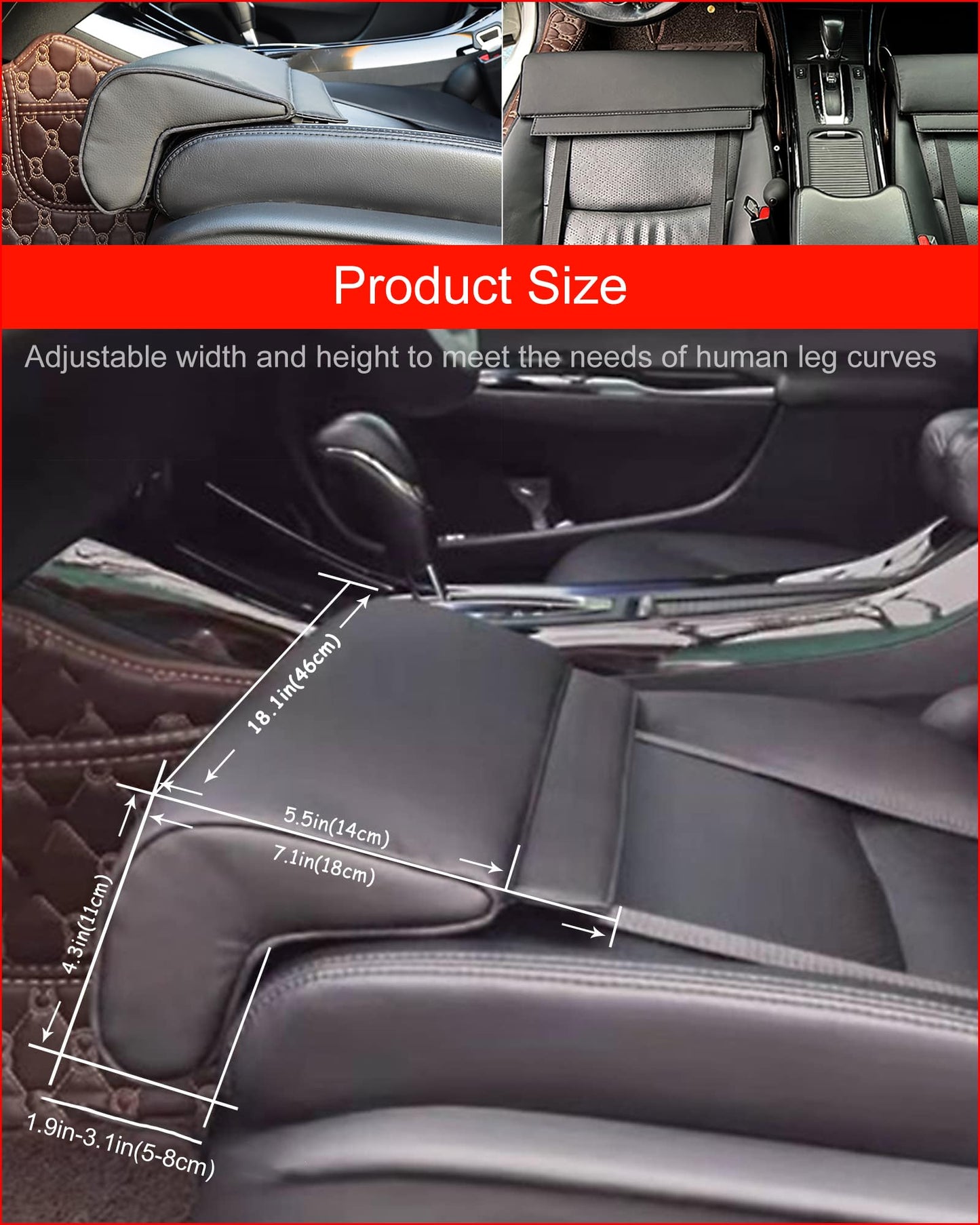 Pianotlbosx Car Leg Extender Leg Support for Driving, Car Front Seat Thigh Extender Support Cushions, Adjustable Length/Height/Angle Leg Rest Pillow for Cars Office (Black)