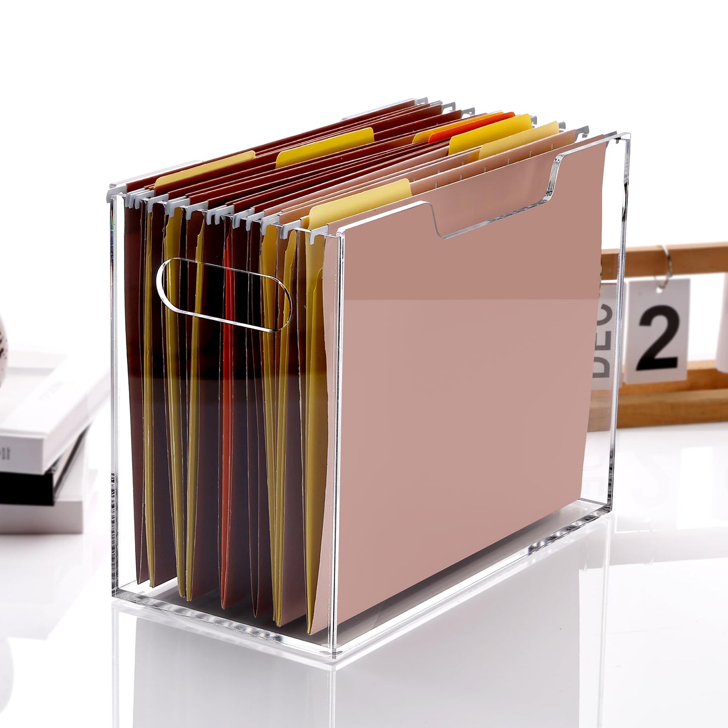 Tfirhuoe Acrylic Hanging File Organizer, Letter Size Clear Magazine Rack Folders Holder, Large Capacity Storage Box for Desk Office School, No Assembly Required
