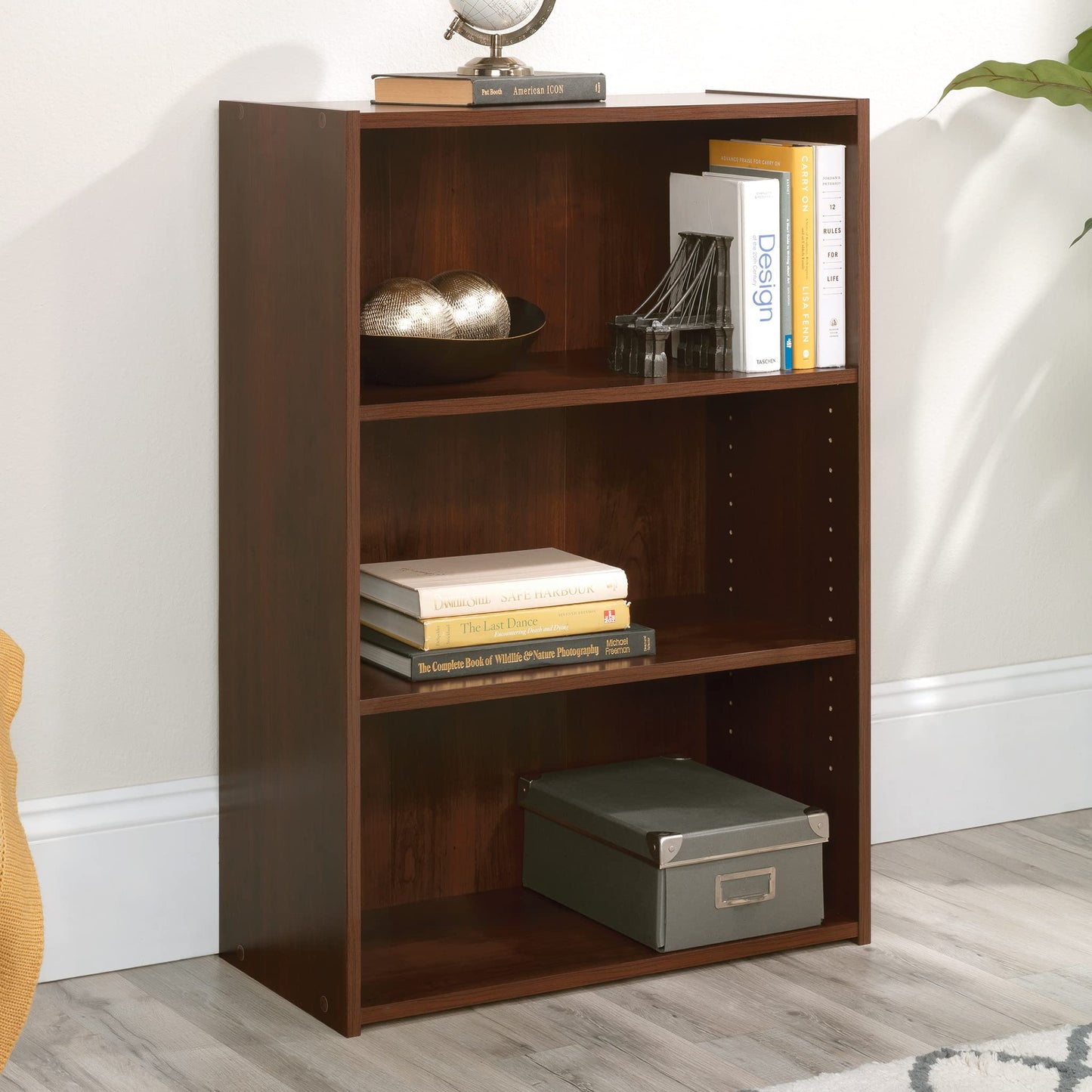 Sauder Beginnings 3-Shelf Bookcase, Bookshelf with Adjustable Storage Shelves, in Brook Cherry finish