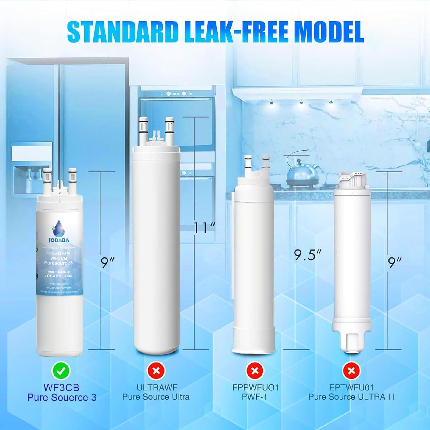 WF3CB Water Filter Replacement - Compatible with Frigidaire WF3CB, PureSource 3, 706465, 242086201, 242069601, PS3412266, AP4567491 Water Filter Replacement, Height 9 Inches, 3 Pack