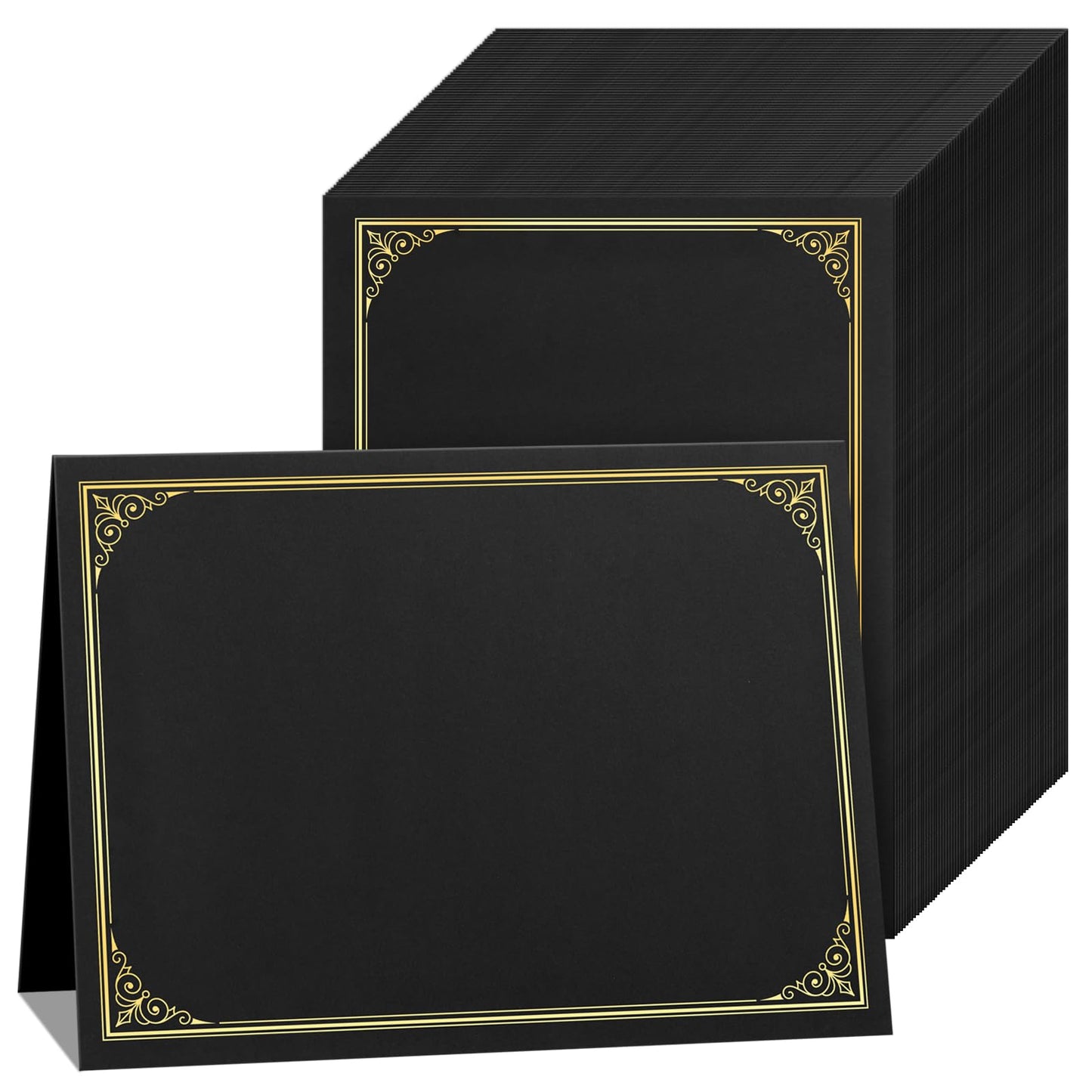 SUNEE Certificate Holders(Black, 80 Packs, New Pattern), Diploma Covers Gold Foil Border, for Letter Size 8.5x11 Certificates, Cardstock, Document Papers