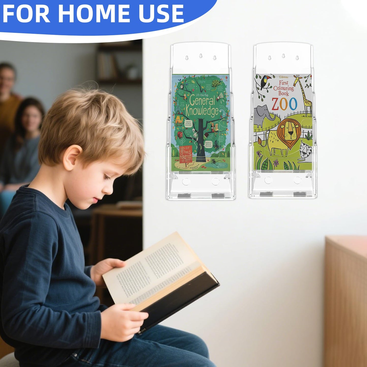 Nellvita 4 Pcs Acrylic Brochure Holder, 4 x9 Inches Flyer Holder, 4 Tier Clear Pamphlet Holder, 4 Inch Wide Magazine Literature Organizer Holder, Brochure Display Stand, for Wall Mount or Desktop Use