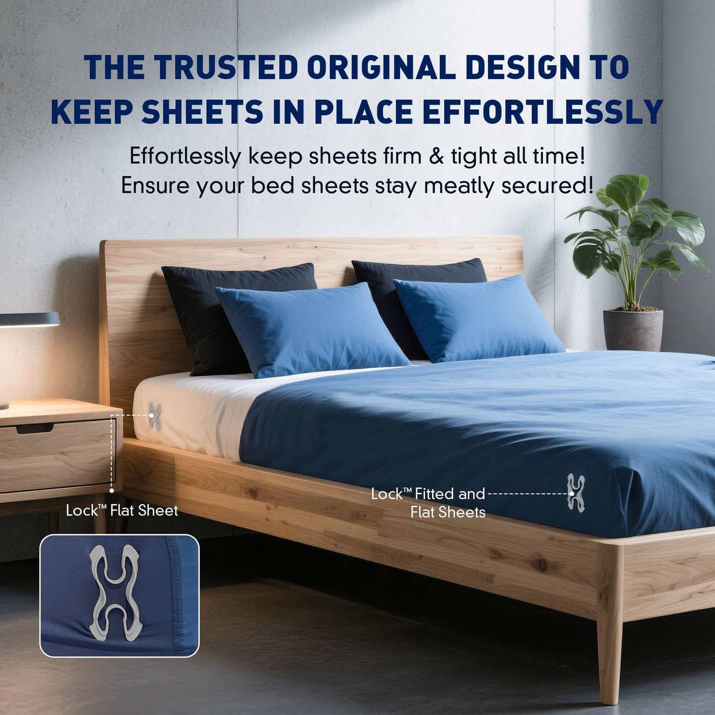 IXBIXB Bed Sheet Holders Lock for Corners - Lock Sheet Mattress Holder Corner Keep Firm Tight in Place Set of 4 - Heavy Duty Bed Sheets Holder for All Mattress Sizes (Grey)