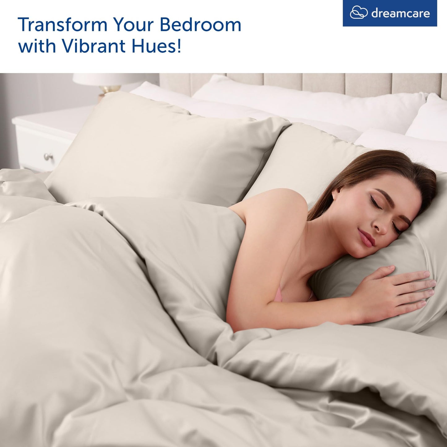 DREAMCARE King Size Sheets Set – 4 pcs Cooling Sheets – up to 21” Deep Pocket King Sheet Set – Hotel Luxury Sheets & Pillowcases – Superior Softness 100% Microfiber with Side Pocket - Beige