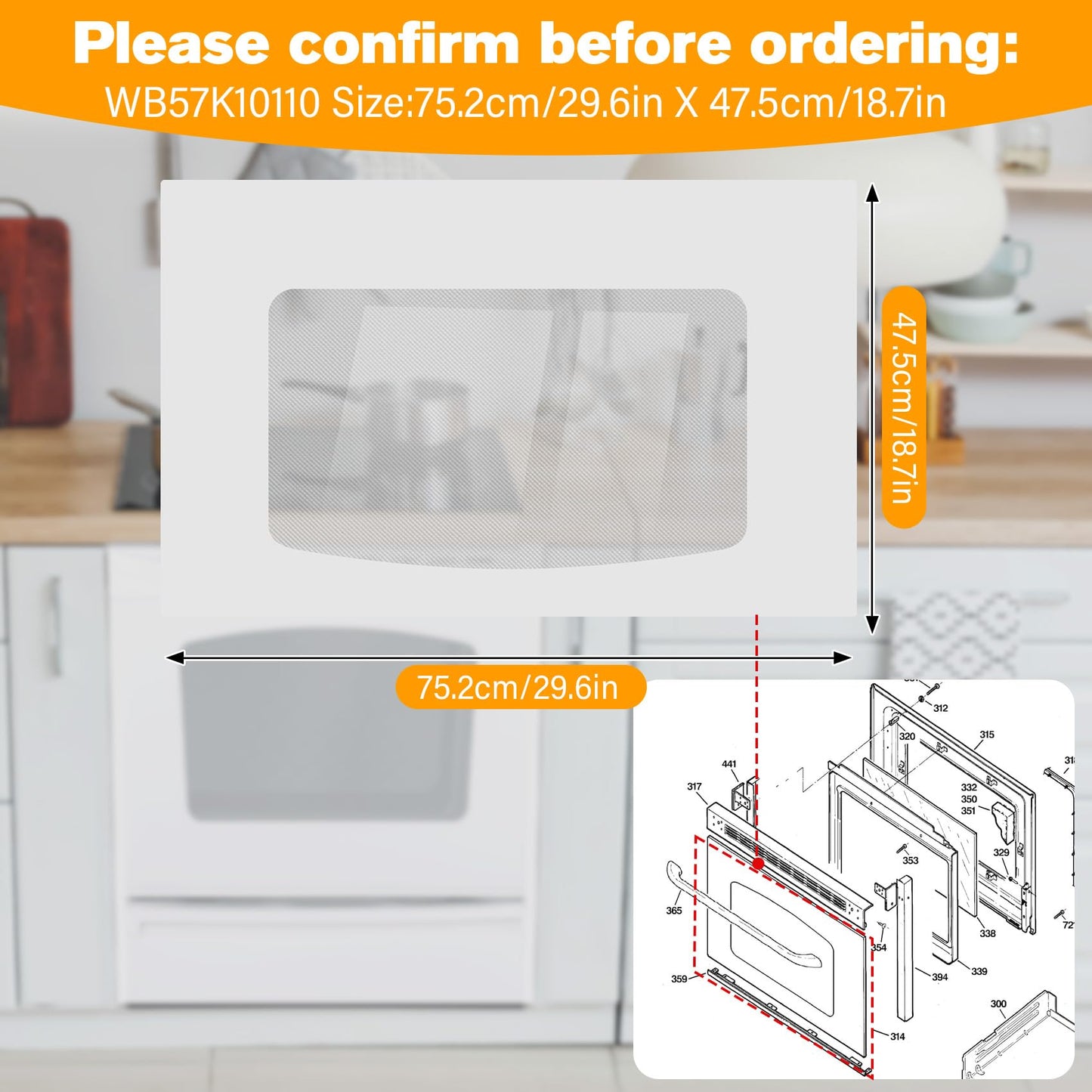 UPGRADED WB57K10110 Outer Oven Door Glass Compatible with GE Stove Exterior Door Glass 29.6" x 18.7" WB57K10109 Range Oven Door Outer Panel Replacement EGR2000EM JGBP28DEM JGBP33DEM JGBS23DEM