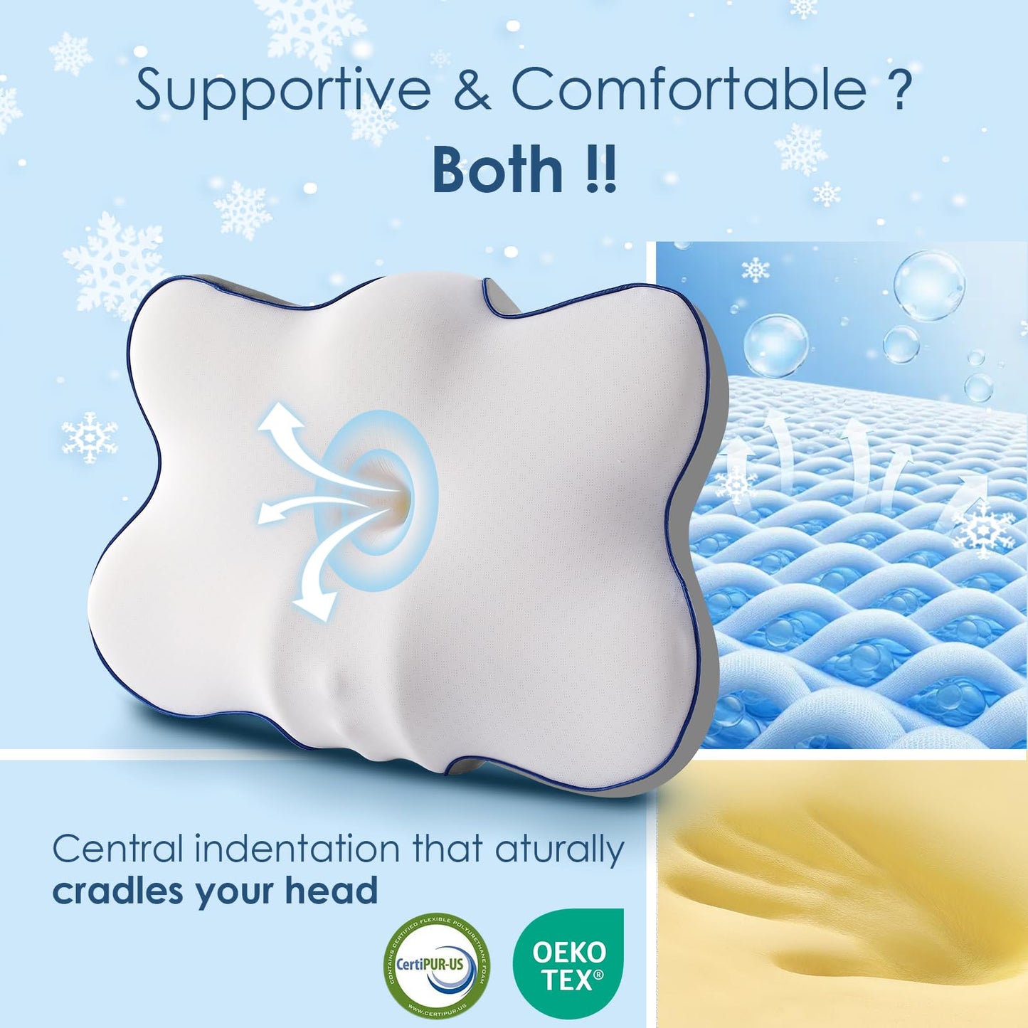 Patented Cervical Neck Pillow for Pain Relief, 5X Support Ergonomic Contour Neck Pillow with 3D Ice-Silk Mesh Cover and Oeko-TEX Memory Foam, Orthopedic Pillow for Back Stomach Sleepers (White)
