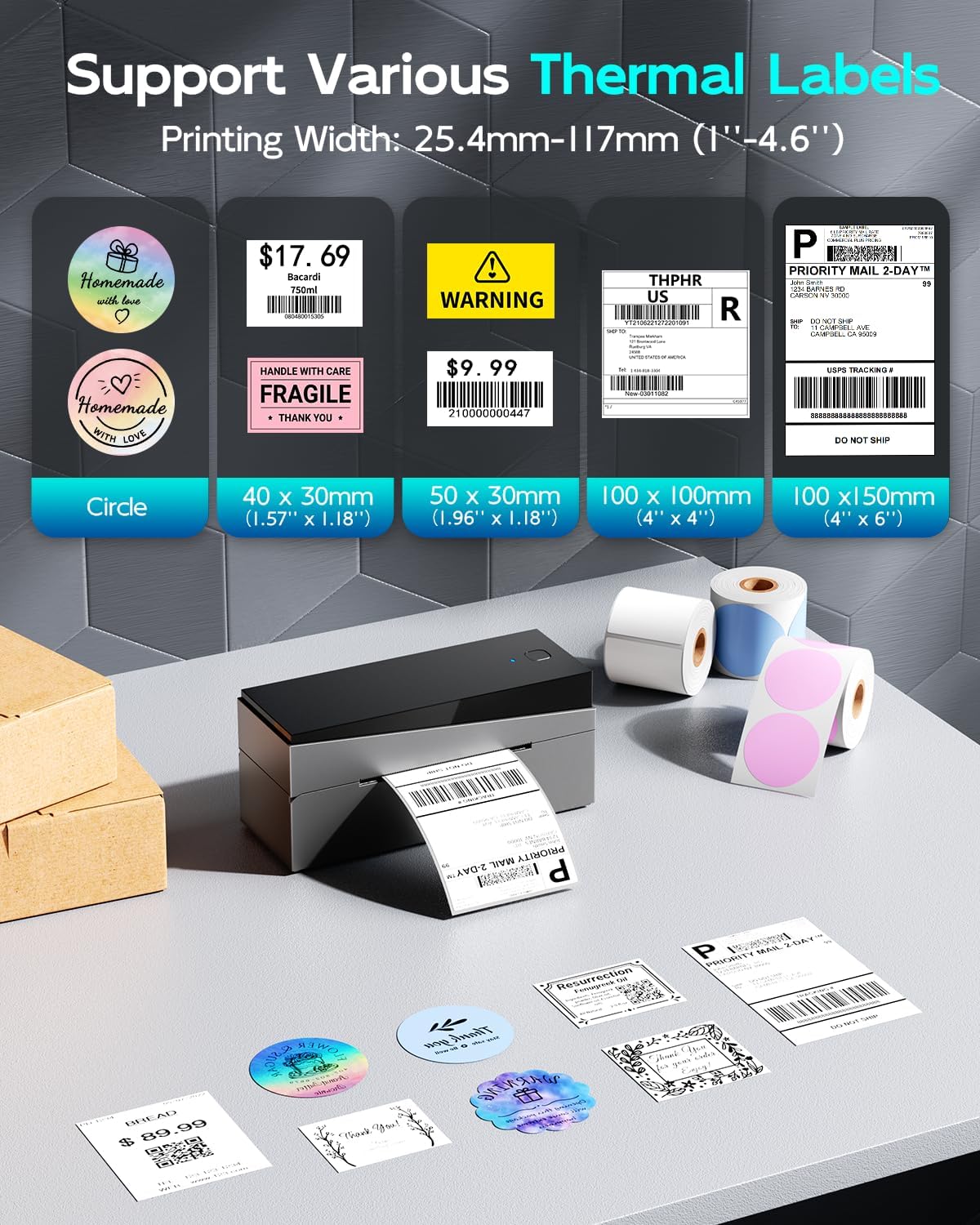 Omezizy Bluetooth Shipping Label Printer 4x6, 249BT Thermal Label Printer 4x6 for Small Business, Shipping Packages, Office, Home, Compatible with Android iPhone iPad Windows macOS Tiktok USPS Etsy