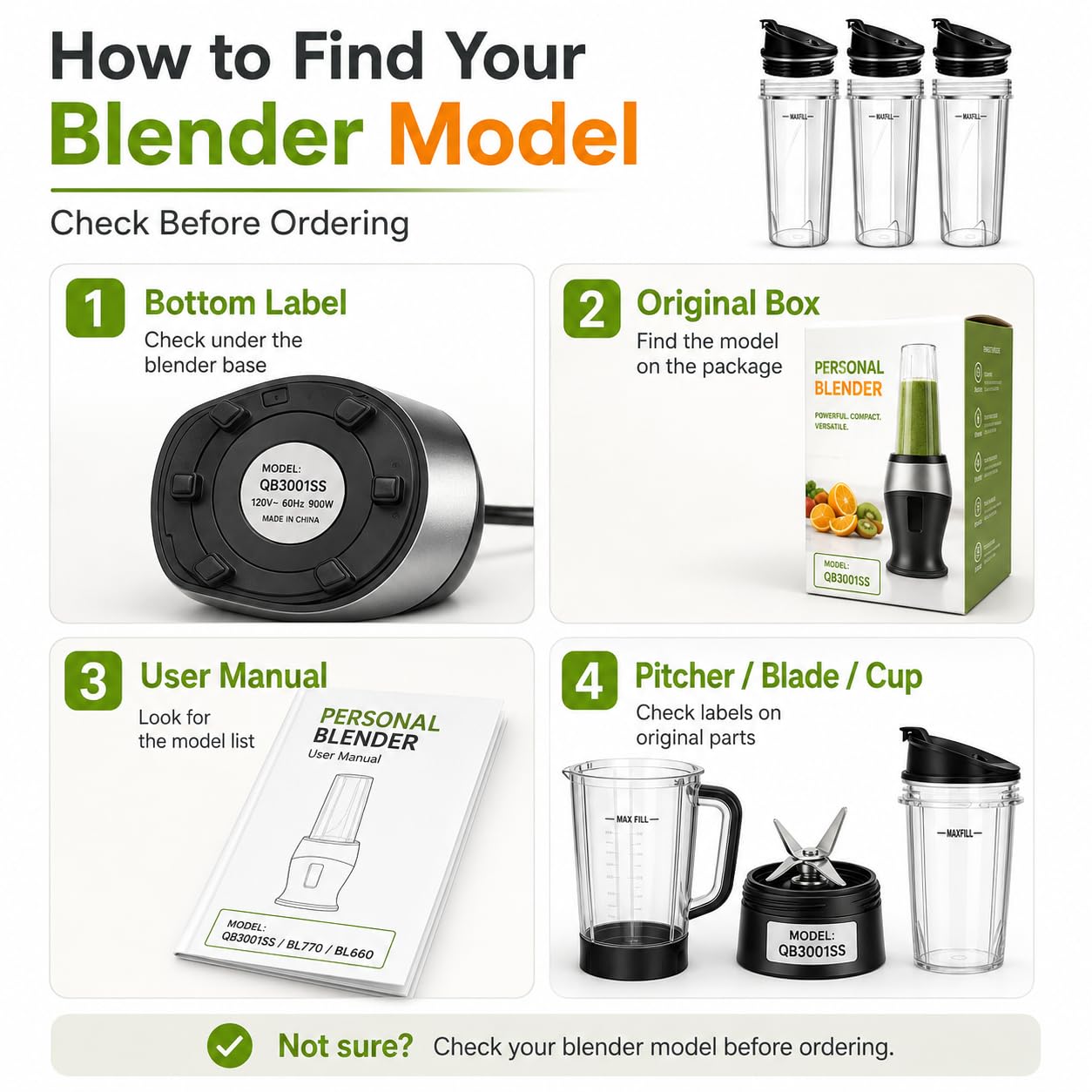 Blender 16oz Cups Replacement for Ninja - 3 Pack Ninja Blender Cups with Lids, Compatible with Ninja QB3001SS, BL770, BL780, BL660, BL740, BL810, Nutri Ninja Series Blenders