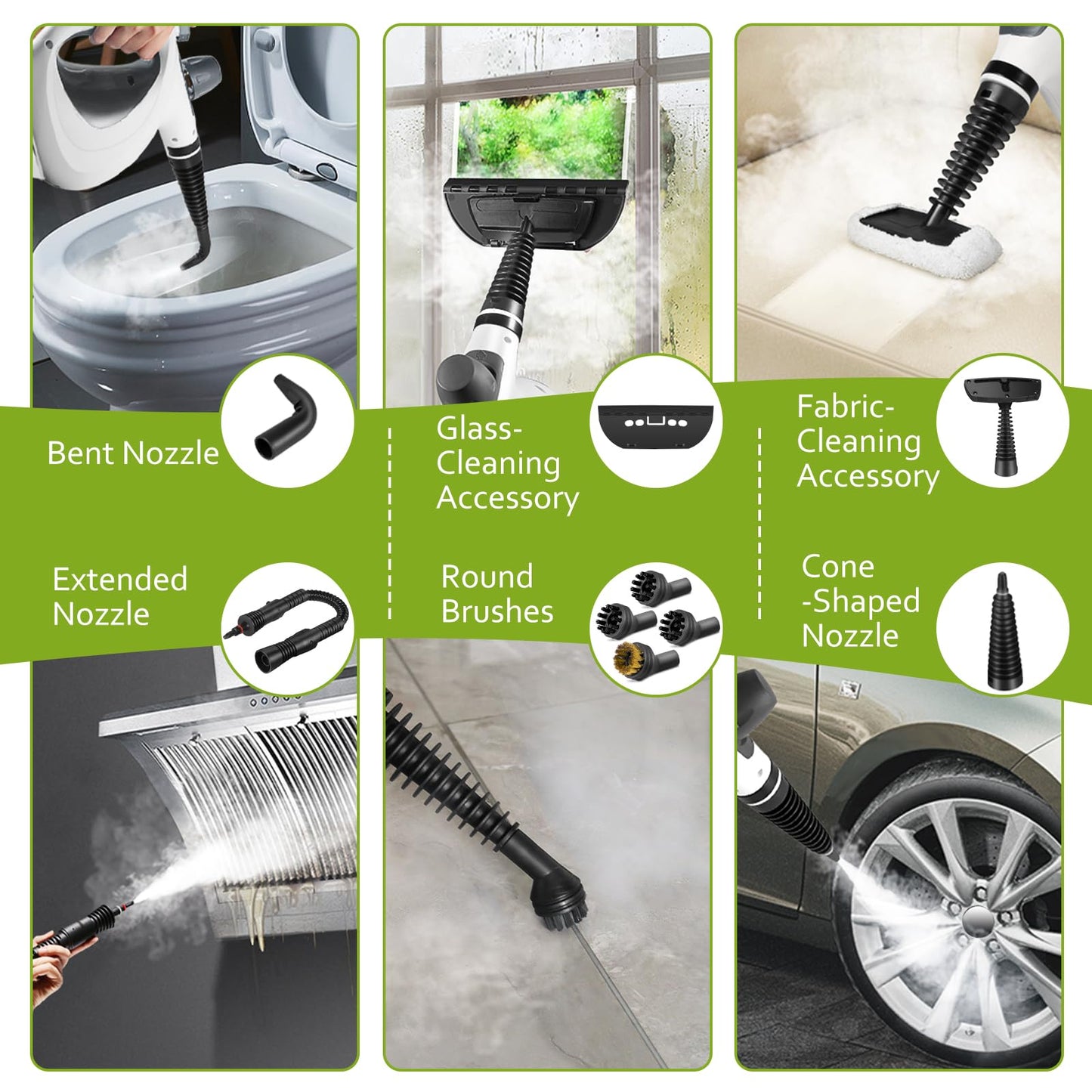 Phueut Pressurized Handheld Multi-Surface Natural Steam Cleaner with 12 pcs Accessories, Multi-Purpose Steamer for Home Use, Steamer for Cleaning Floor, Upholstery, Grout and Car