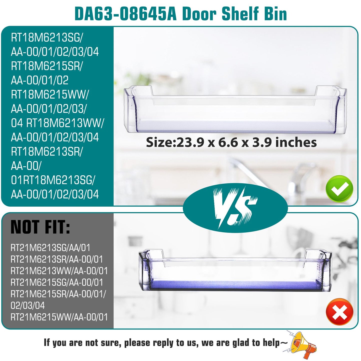 DA63-08645A Refrigerator Door Shelf 1Pack, RT18M6215SR Door Shelf Replacement Compatible with samsung Refrigerator Model: RT18M6215SR RT18M6215SG RT18M6213SR, RT18M6215SG/AA shelf Replace for 4864777