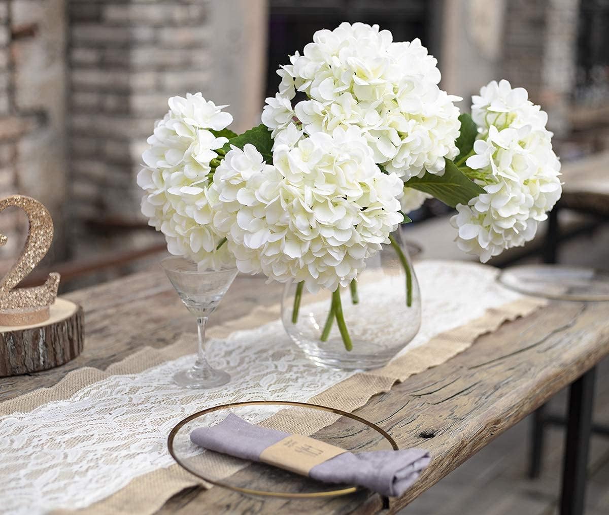 PARTY JOY 12PCS 15.4In Artificial Hydrangea Silk Flowers Bouquet Faux Hydrangea Stems for Wedding Centerpieces Home Decor (White,12pcs)