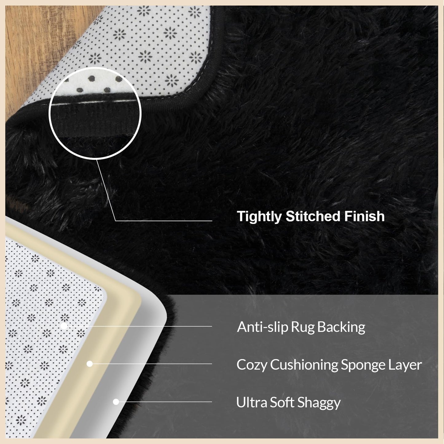 Mugorn 8x10 Area Rugs for Living Room, Large Fluffy Black Rugs for Bedroom, Soft Carpet Shag Kids Room Rug, Non-Slip Fuzzy Rugs Indoor (8ft x 10ft, Black)