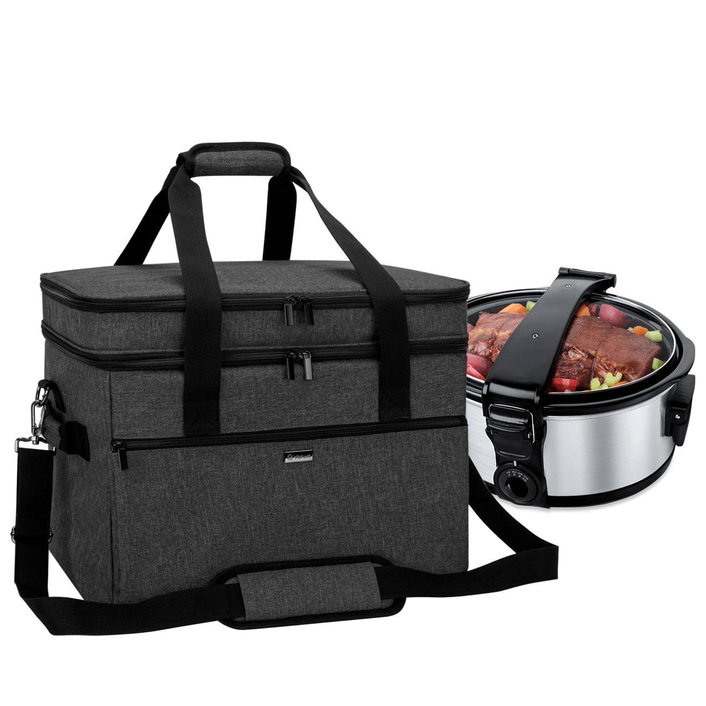 YARWO Slow Cooker Bag Compatible with Crock-Pot/Hamilton Beach 8-10 Quart, Double Layers Slow Cooker Travel Carrier Case for Kitchen Appliance and Accessories, Black (Bag Only)