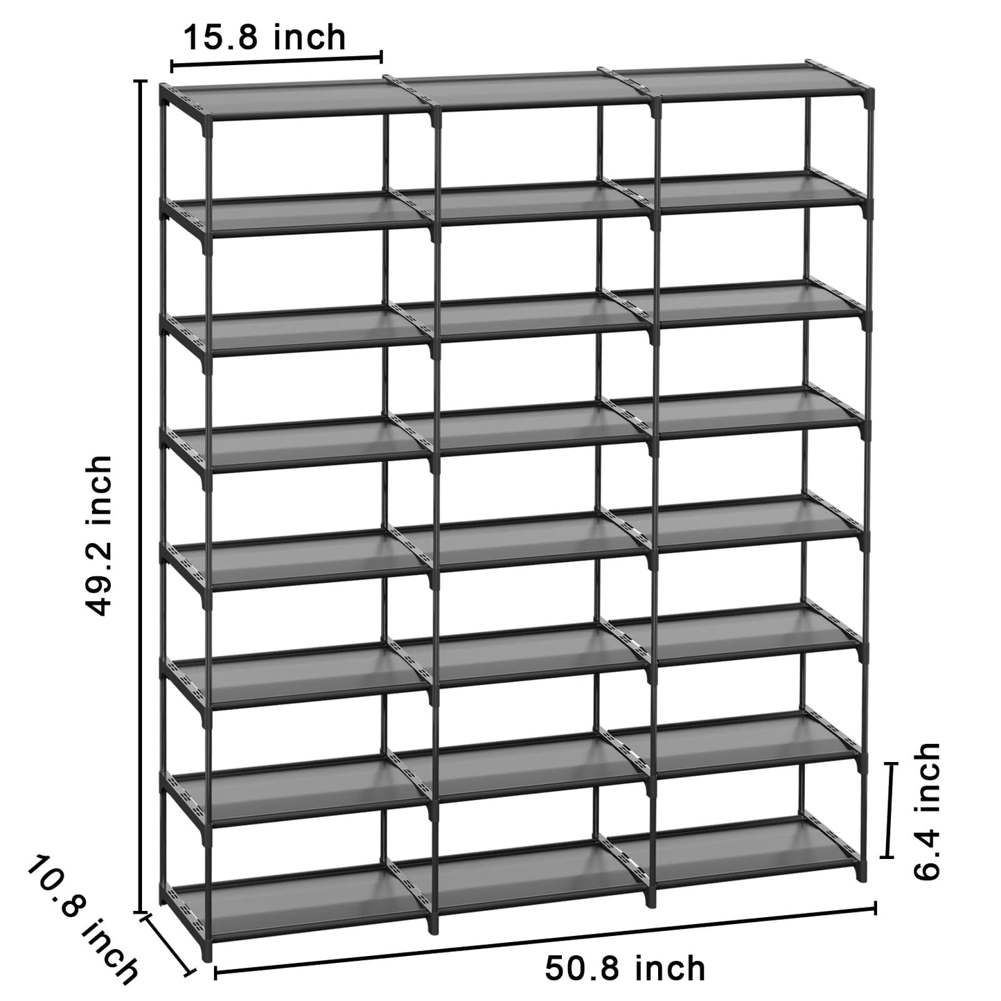 SMILHELTD Large Shoe Rack 3 Row 8 Tier for Entryway Holds 48 Pairs, Metal Shelves with Dust-Proof Mats, Space Saving Storage for Garage Closet, DIY Assembly, 49.2" W x 50.8" H