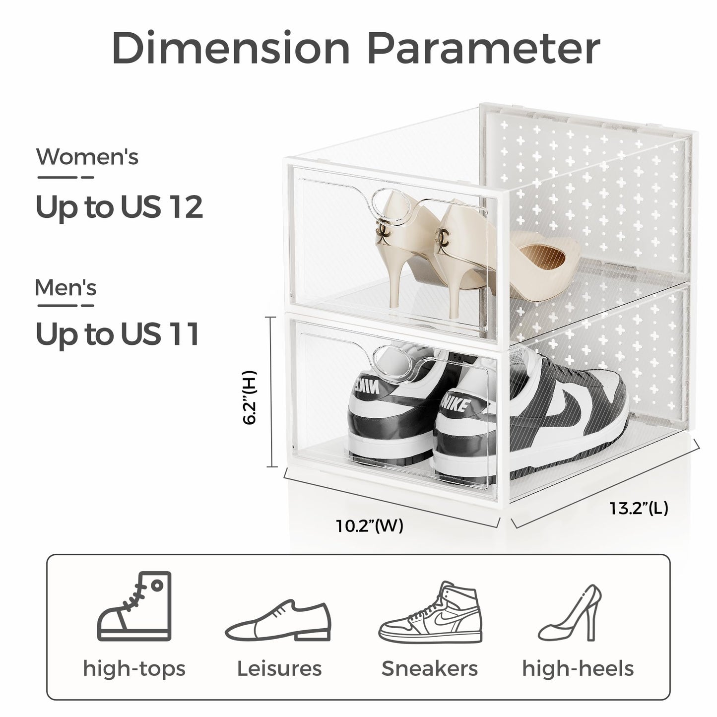 Pinkpum X-Large Shoe Storage Boxes 18 Pack, Shoe Organizer for Closet Clear Plastic Stackable Shoe Dispaly Case Holder Bins, Sneaker Storage for Sneakerheads White