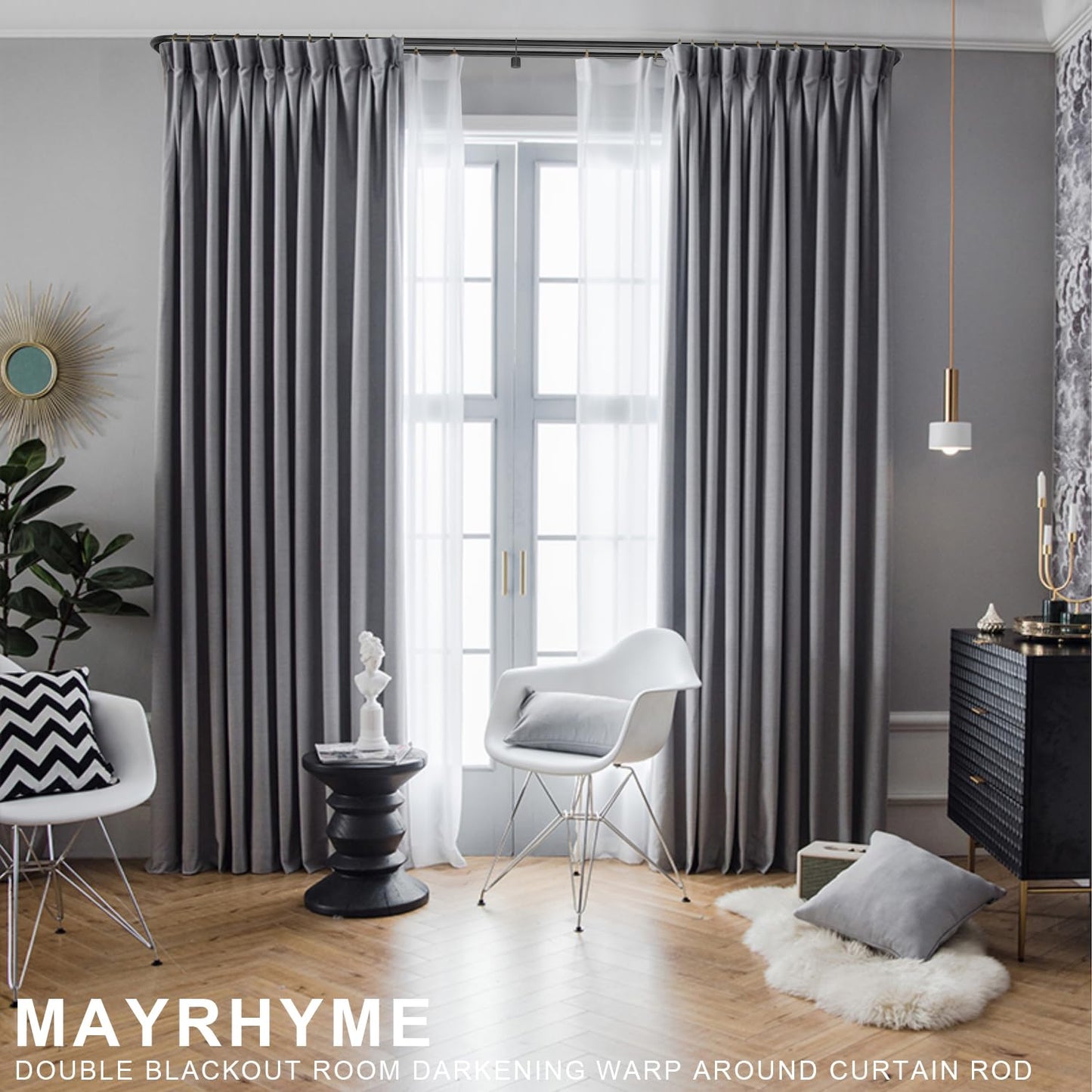 Double Curtain Rods Matte Black,Room Darkening Drapery Rod 72-144 Inches,Adjustable 3/4 Inches Front and 5/8 Inches Back Quality Metal Rod for Window,Wrap Around Design