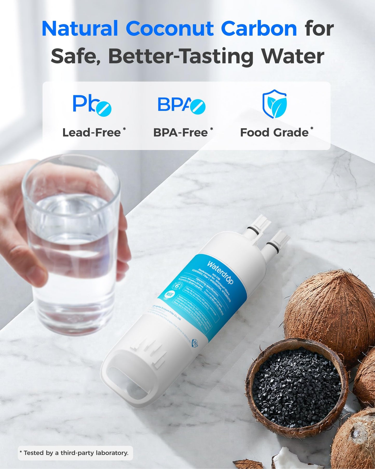 Waterdrop EDR1RXD1 Replacement for Everydrop® Filter 1, W10295370A, EDR1RXD1B, P8RFWB2L, P4RFWB, WD-F38, 46-9081, 46-9930 Refrigerator Water Filter, 4 Pack