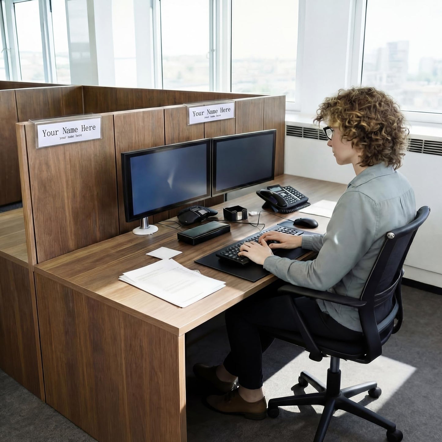 Fumete 10 Pack Double Sided Cubicle Acrylic Name Plate, 8.5" x 2.5" Ultra High Definition Acrylic with Thick Desk Name Sign Holders for Office Meeting Business fit 3 Inch Cubicle Wall Display