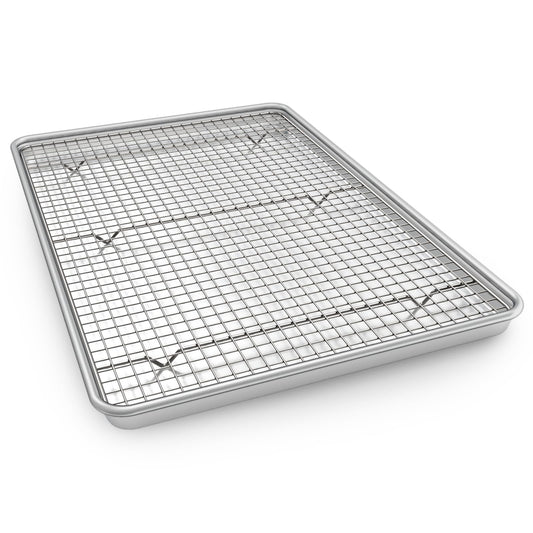 24 Inch Baking Sheet Pans with Rack Set, Natural Aluminum Cookie Sheet, Extra Large Commercial Quality Baking Sheet Pan Set, Warp Resistant Nonstick Thick Cookie Tray Pans for Baking, Roasting
